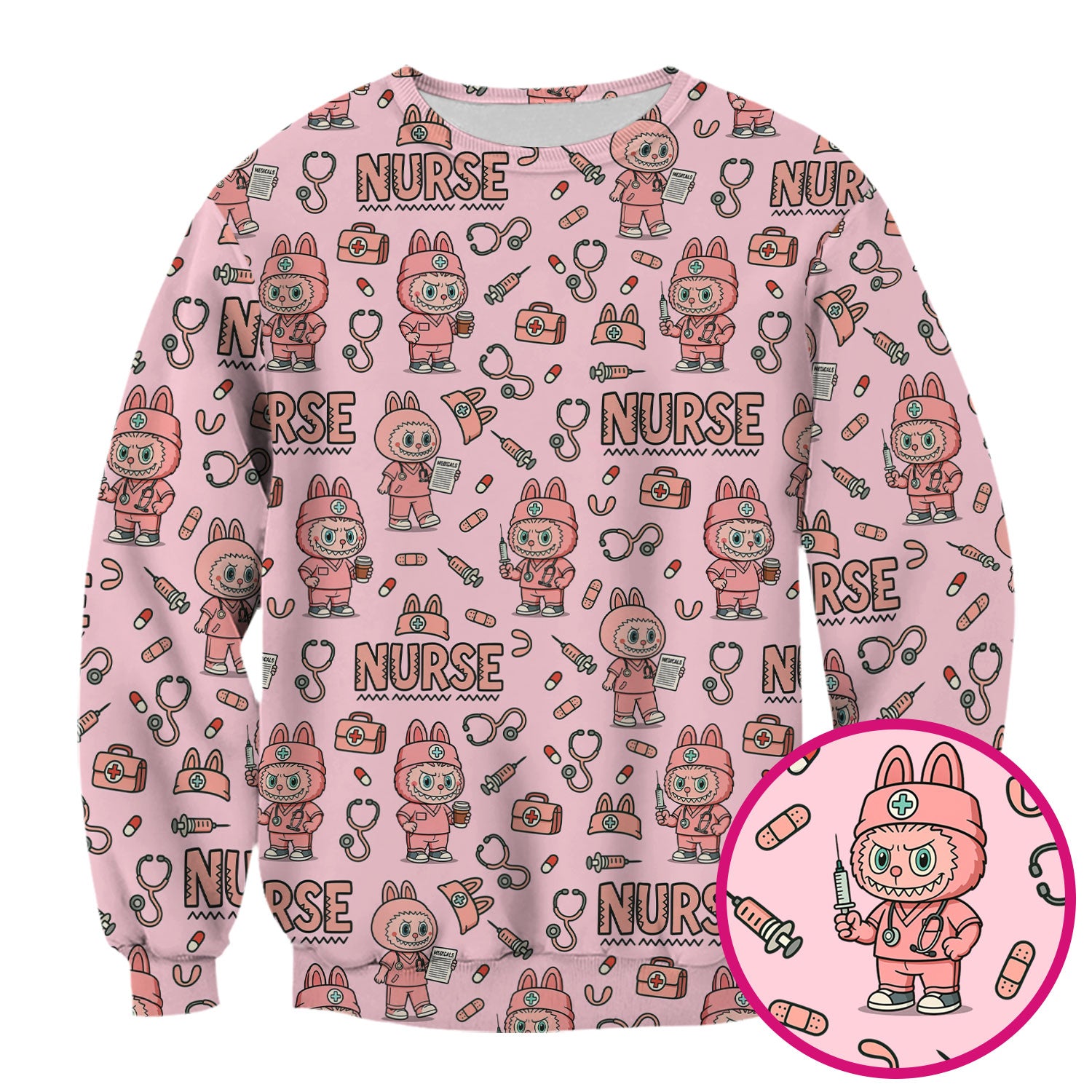 Cute Nurse Scrub Top for Women - Bunny Cartoon Medical Shirt - Fun Nurse Appreciation Gift for CNA RN Doctor