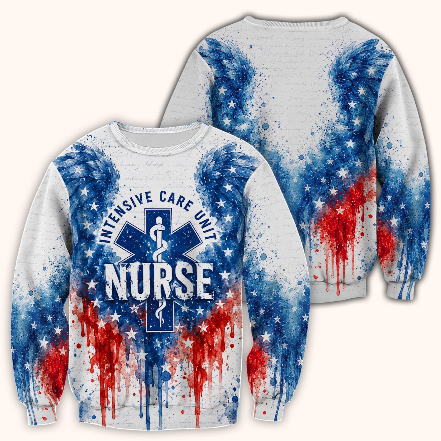 Patriotic Nurse Angel Wings Print Scrub Top, Comfortable Scrubs for Nurses