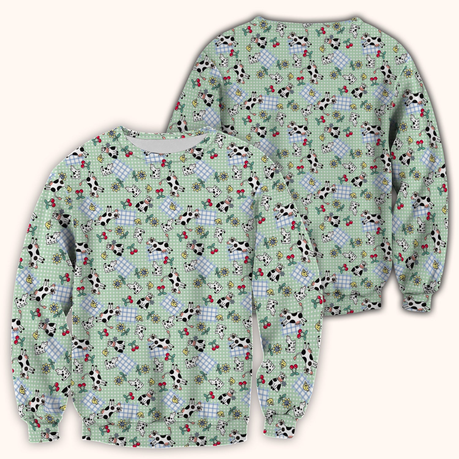 Cute Cow Cherry Farm Garden Pattern Nurse Scrub Top, Comfortable Scrubs for Nurses
