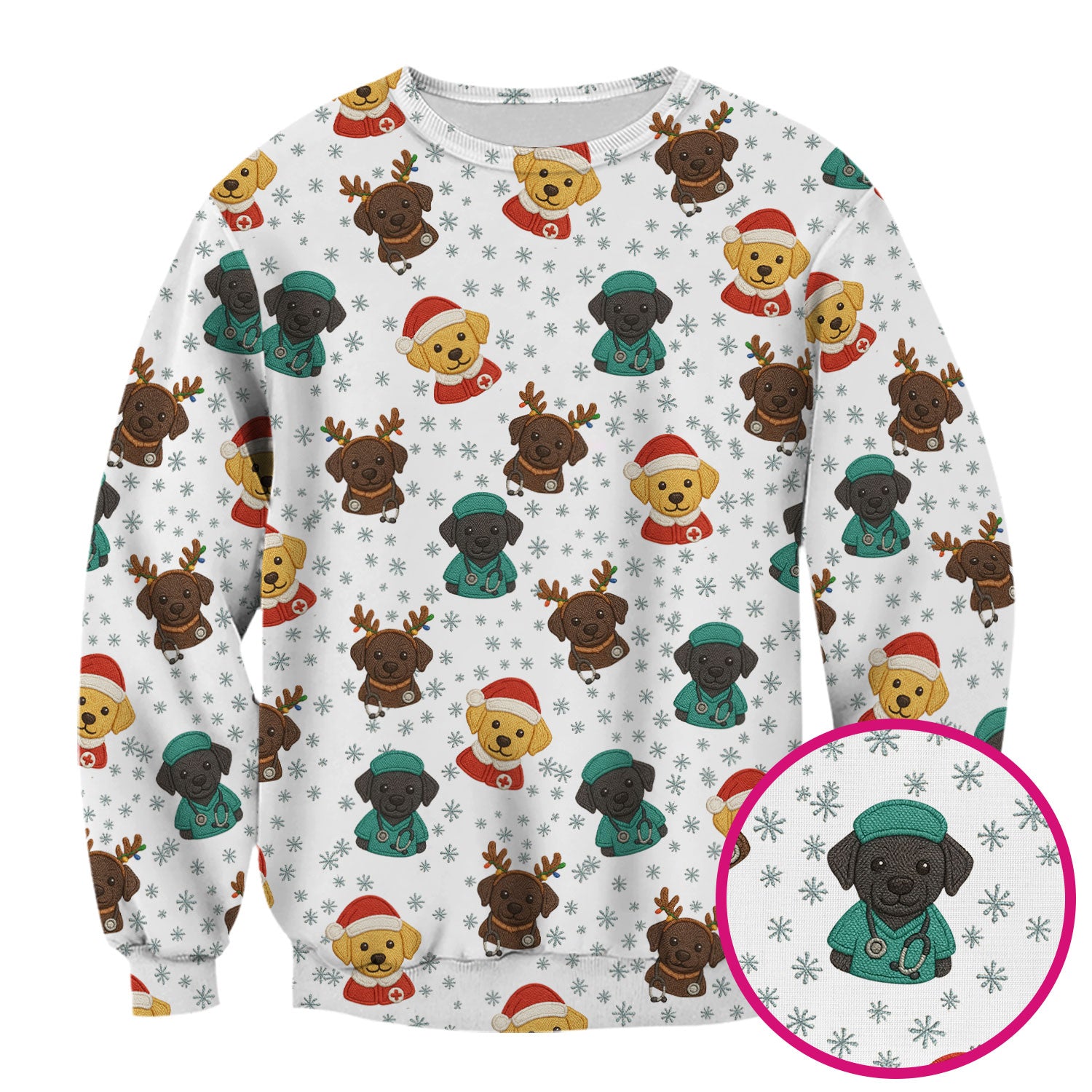 Christmas Dog Pattern Scrub Top, Cute Puppy Nurse Scrub Shirt, Holiday Nursing Uniform