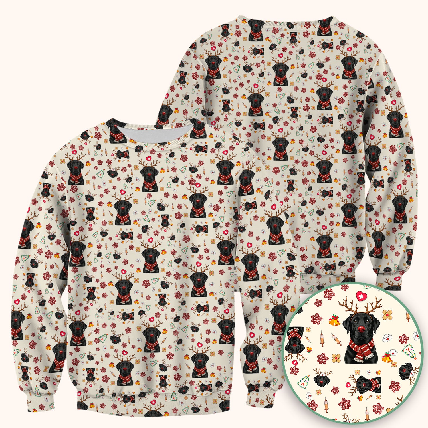 Black Lab Christmas Scrub Top - Funny Labrador Nurse Shirt - Cute Holiday Medical Uniform for Women RN LPN CNA Gift