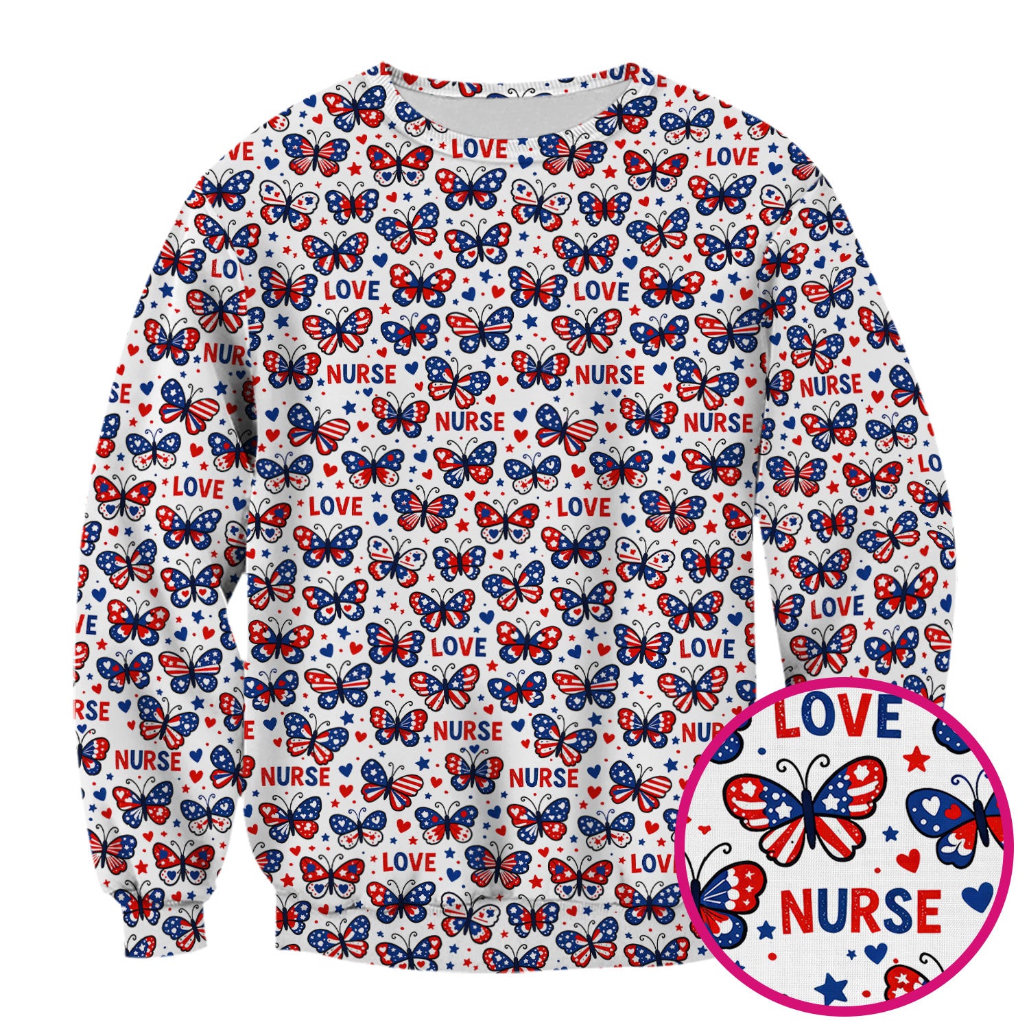 USA Patriotic Butterfly Nurse Scrub Top, Comfortable Uniform Scrubs For Nursing