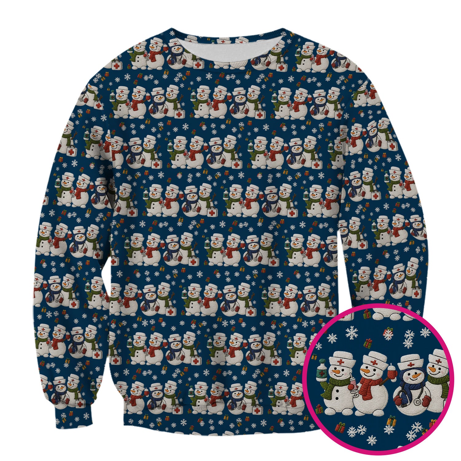 Cute Christmas Snowman Nurse Pattern Scrub Top, Breathable Fabrics Nursing Uniform