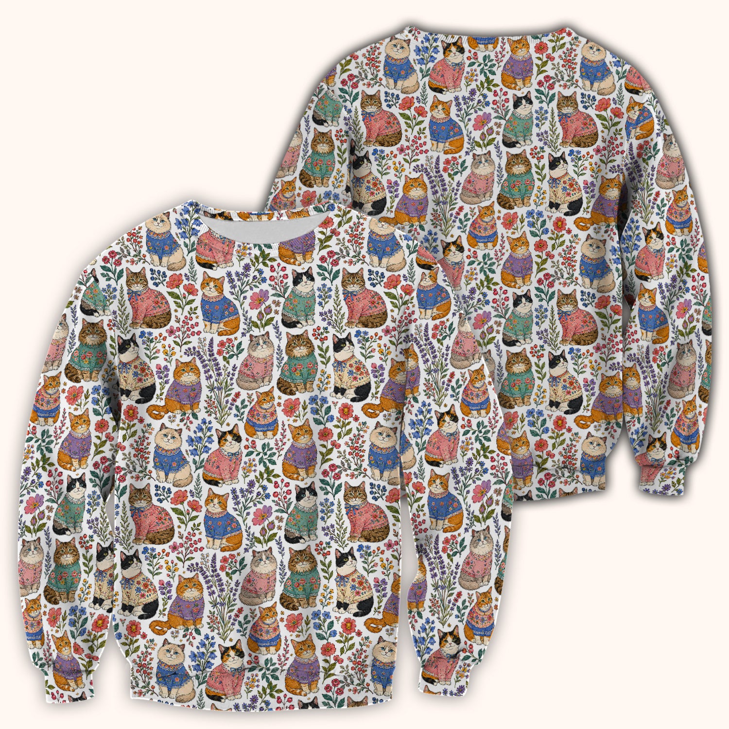 Cute Floral Cat Pattern Scrub Top, Comfortable Scrubs for Nurses