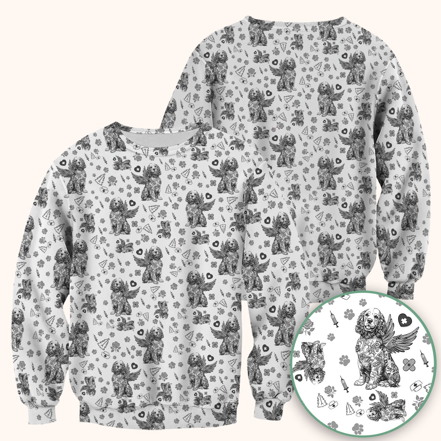 Toile De Jouy Scrubs for Nurses - Angel Puppy Medical Uniform - Floral Dog in Heaven Gift for Women, Vet Techs, RN CNA LPN