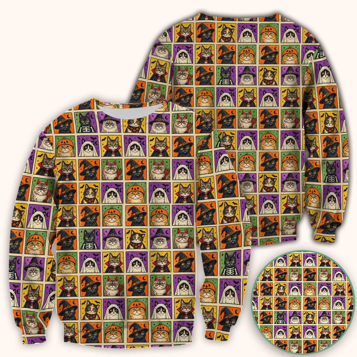 Halloween Cat Costume Patchwork Scrub Top, Comfortable Scrubs for Nurses