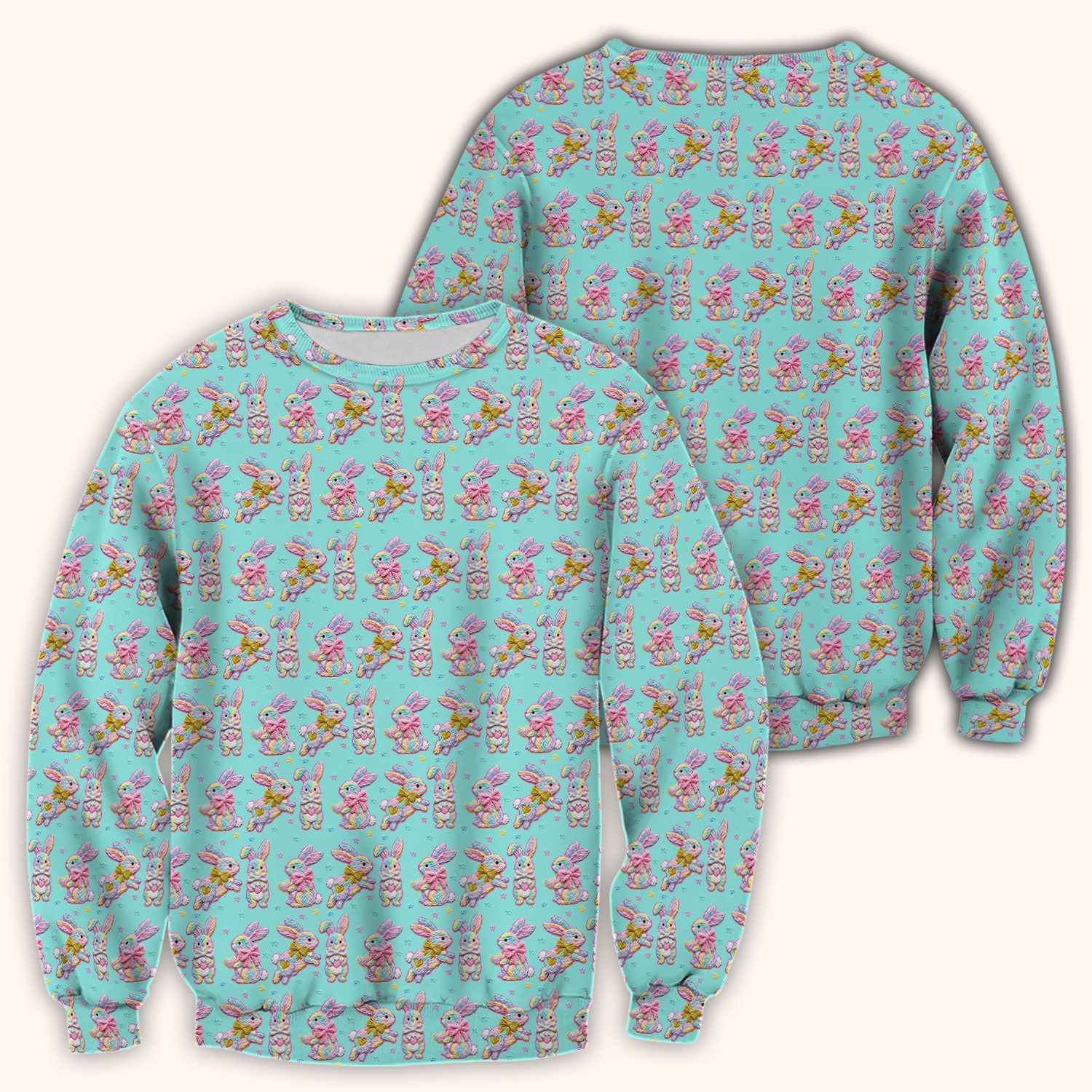 Cartoon Bunny All Over Print Scrub Top, Comfortable Scrubs for Nurses, Easter