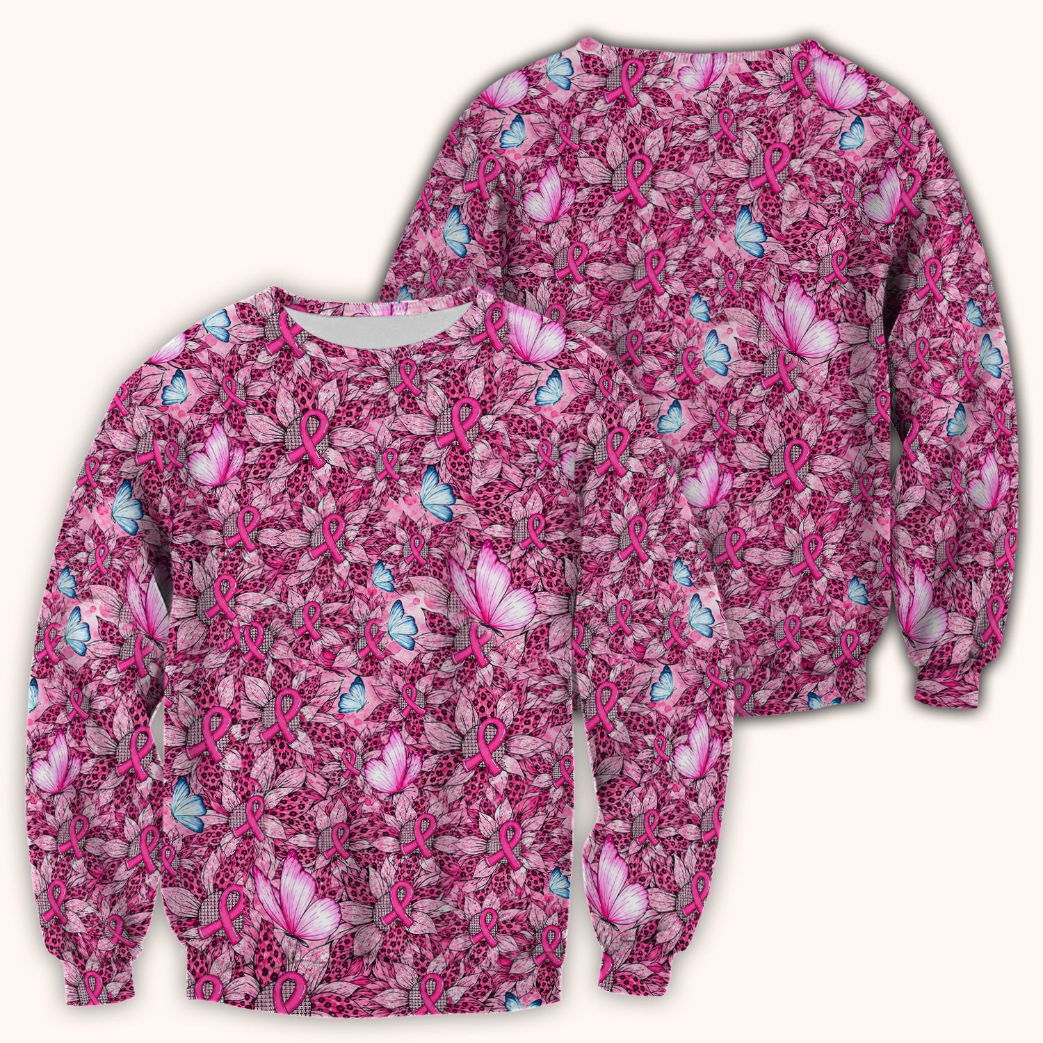 Pink Ribbon Butterfly Breast Cancer Scrub Top, Comfortable Scrubs for Nurses