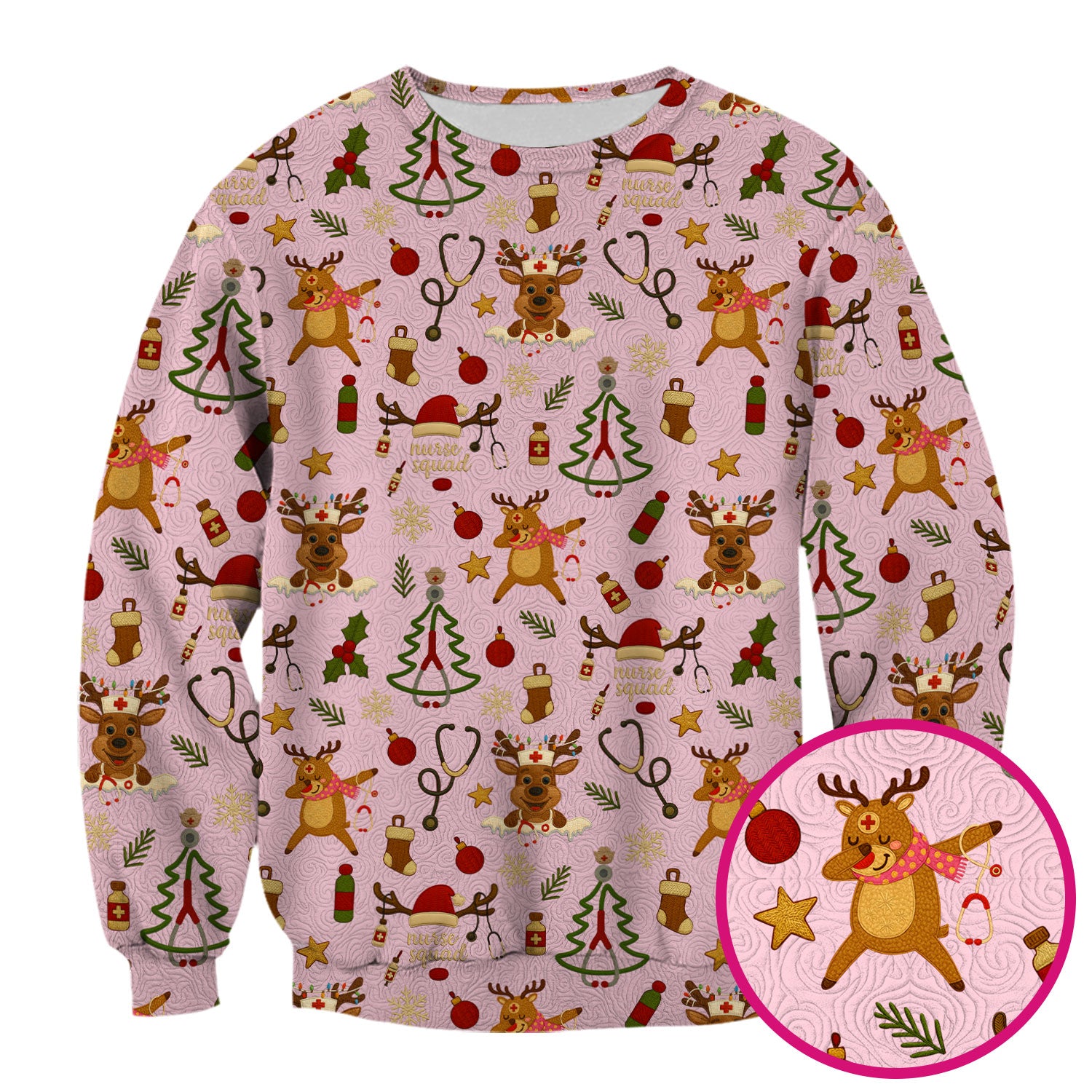 Christmas Reindeer Scrub Top - Cute Holiday Nurse Scrubs with Reindeer Print - Funny Xmas Medical Scrub Shirt Gift for Women CNA RN Doctor