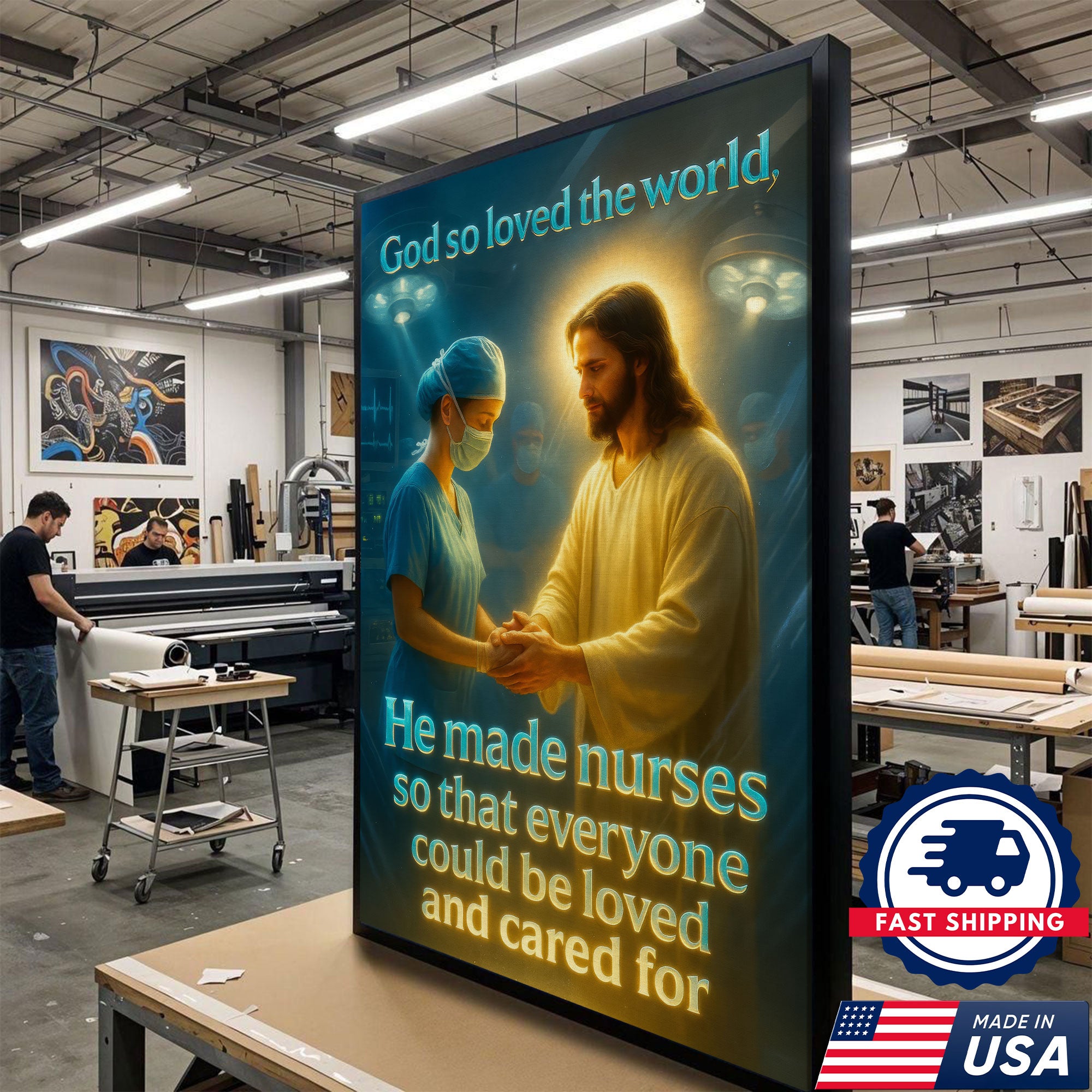 God So Loved The World He Made Nurses Canvas, Christian Faith Gift for RN LPN CNA