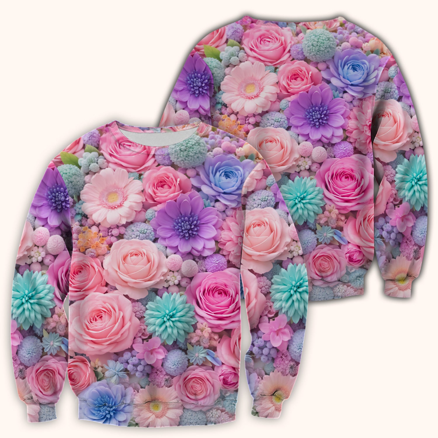 Pastel Floral Dream Scrub Top, Soft Pink Rose & Candy Color Bloom Nursing Uniform