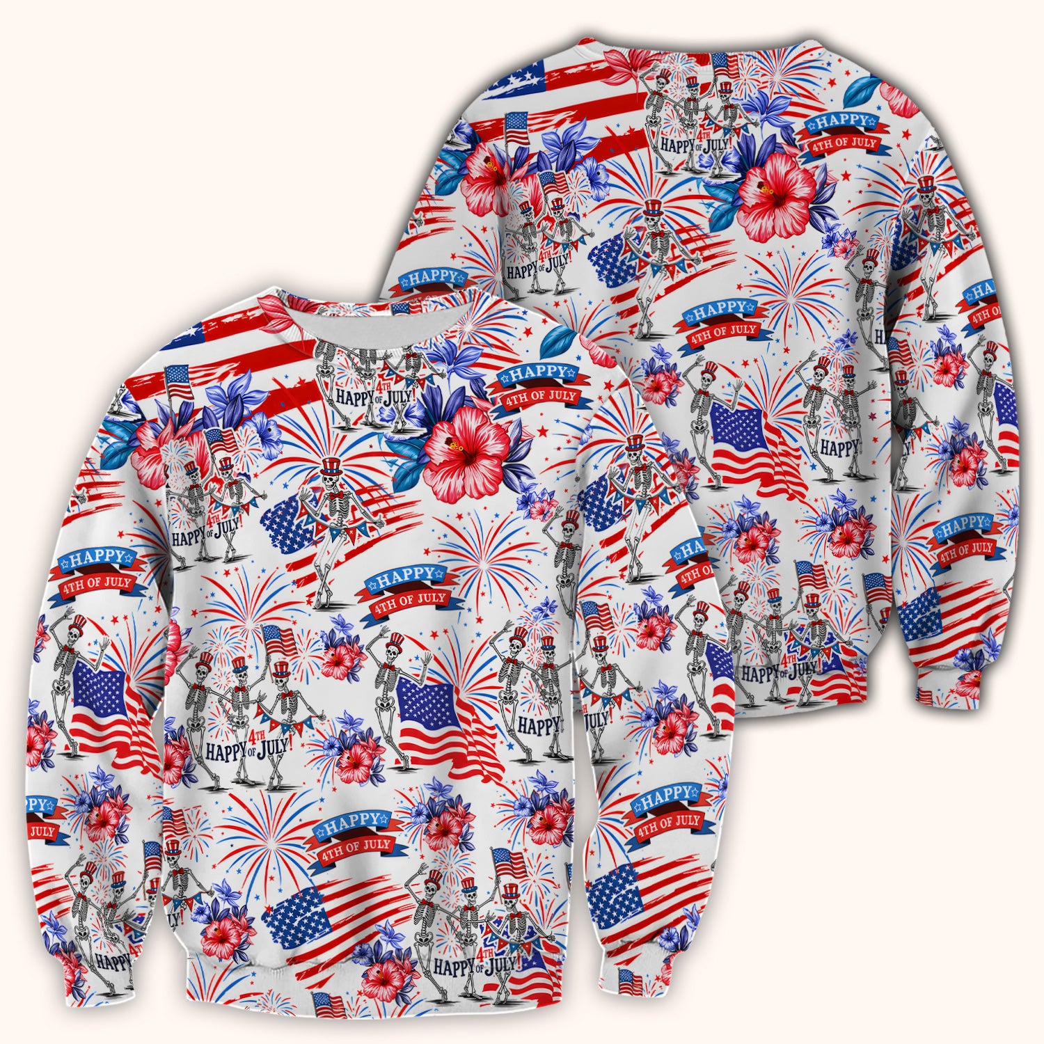 Funny 4th Of July Skeleton Nurse for RN & CNA, Patriotic Fireworks Medical Uniform Scrub Top, Comfortable Scrubs for Nurses