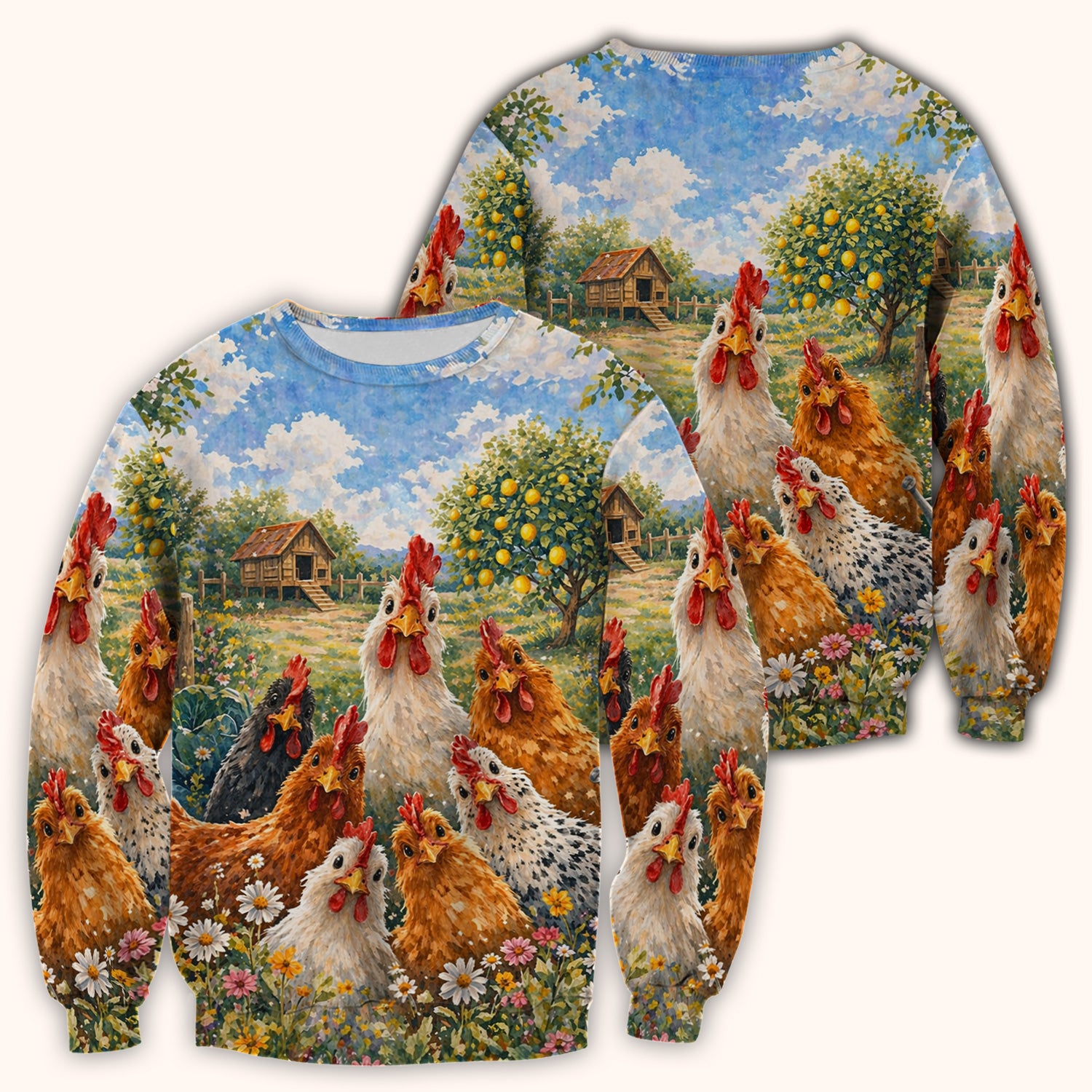 Rustic Chicken Family Farm Garden Pattern Nurse Scrub Top, Comfortable Scrubs for Nurses