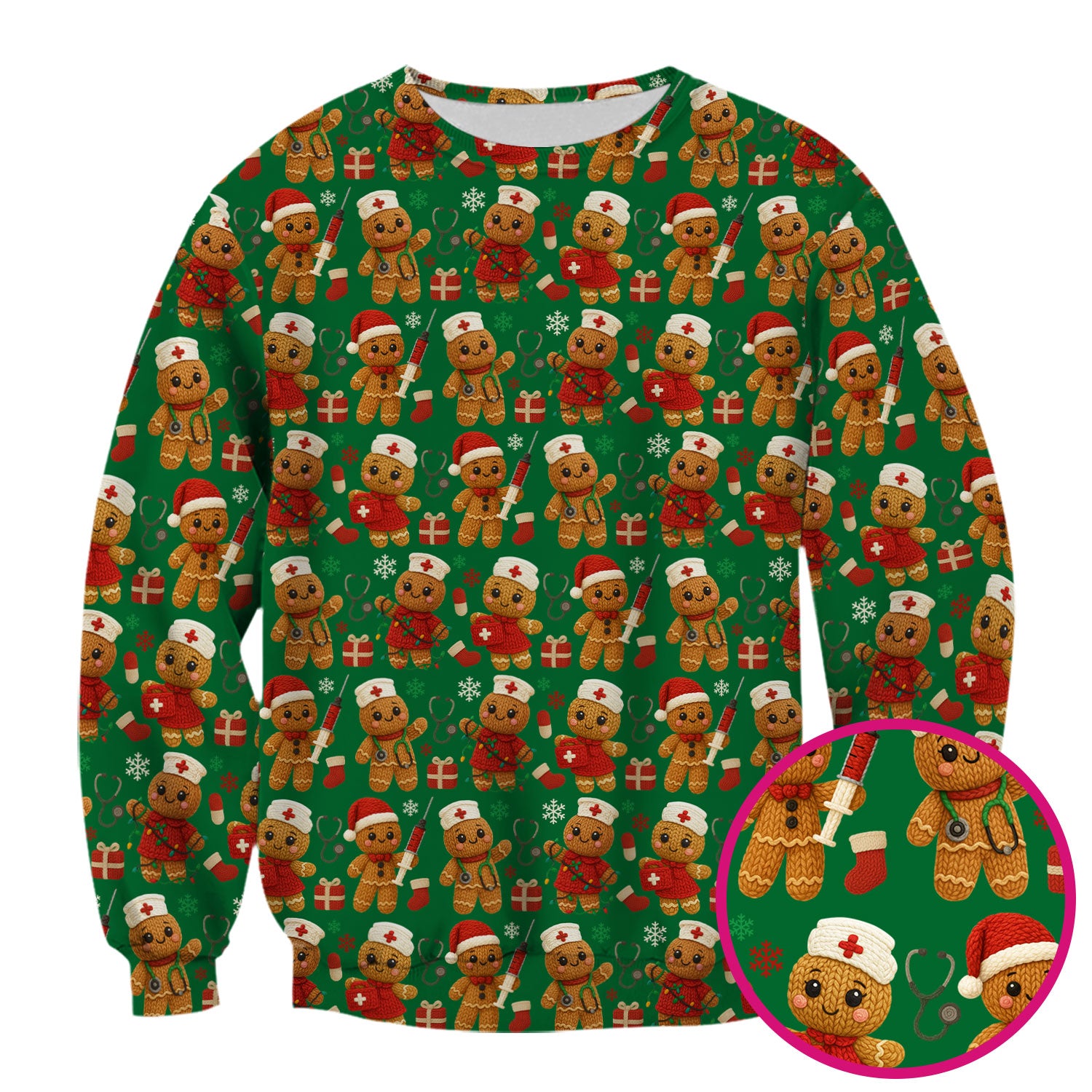 Christmas Scrub Tops for Women - Cute Gingerbread Nurse Pattern Medical Scrub Shirt - Festive Holiday Christmas Scrubs with Adorable Design