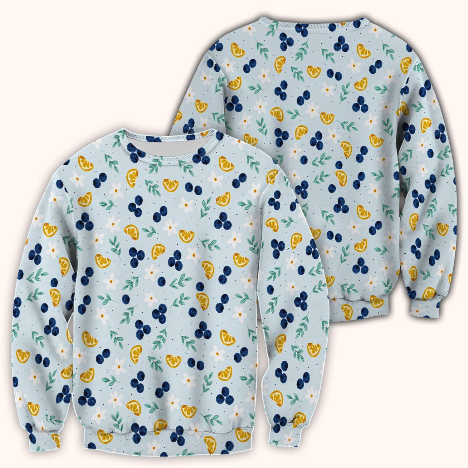Blueberry Lemon Daisy Pattern Scrubs Top, Comfortable Scrubs for Nurses