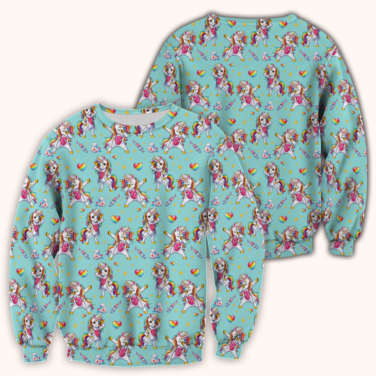 Playful Nurse Unicorn Rainbow Pattern Scrub Top, Comfortable Scrubs for Nurses