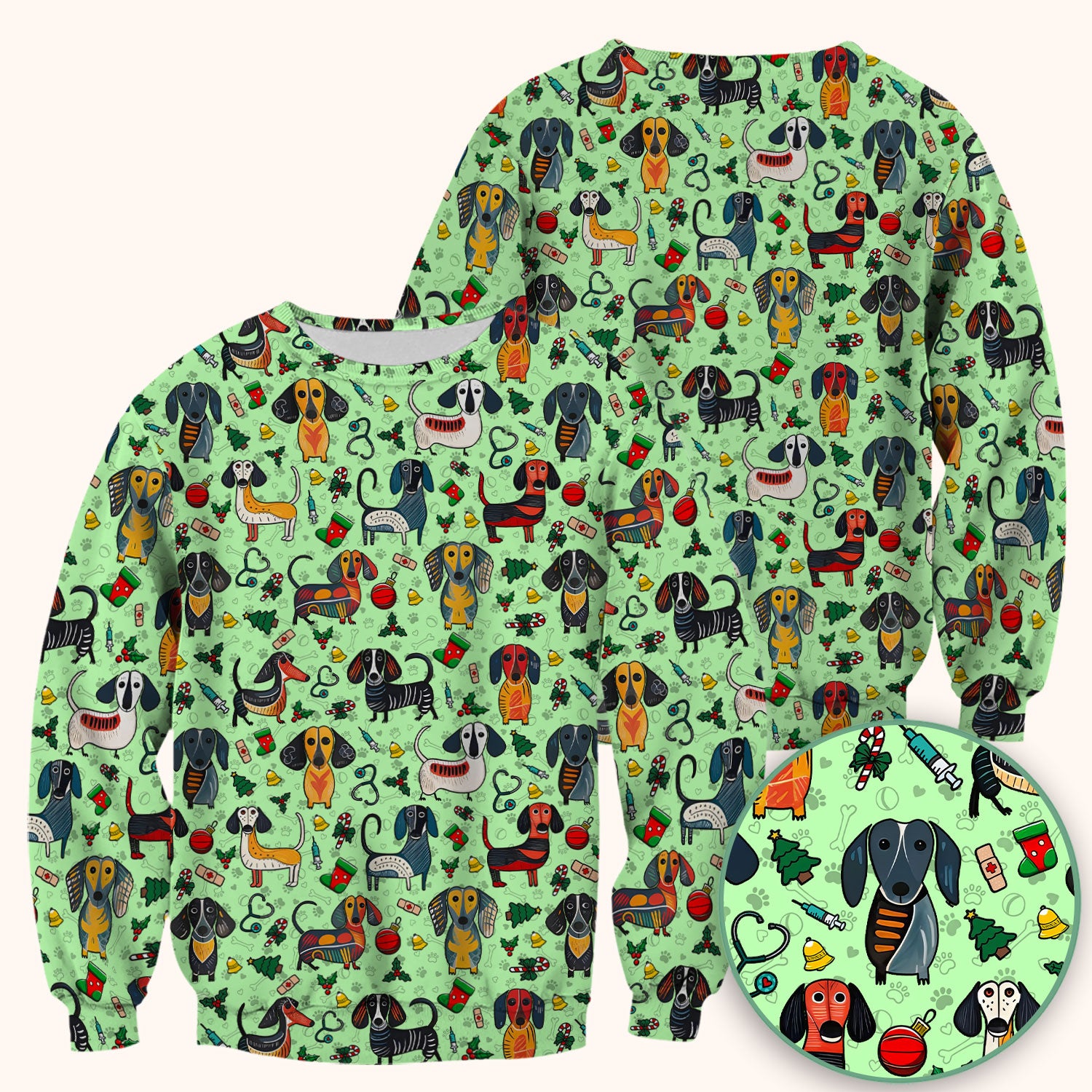 Dachshund Christmas Scrub Top - Cute Wiener Dog Nurse Uniform for Women - Holiday Medical Shirt