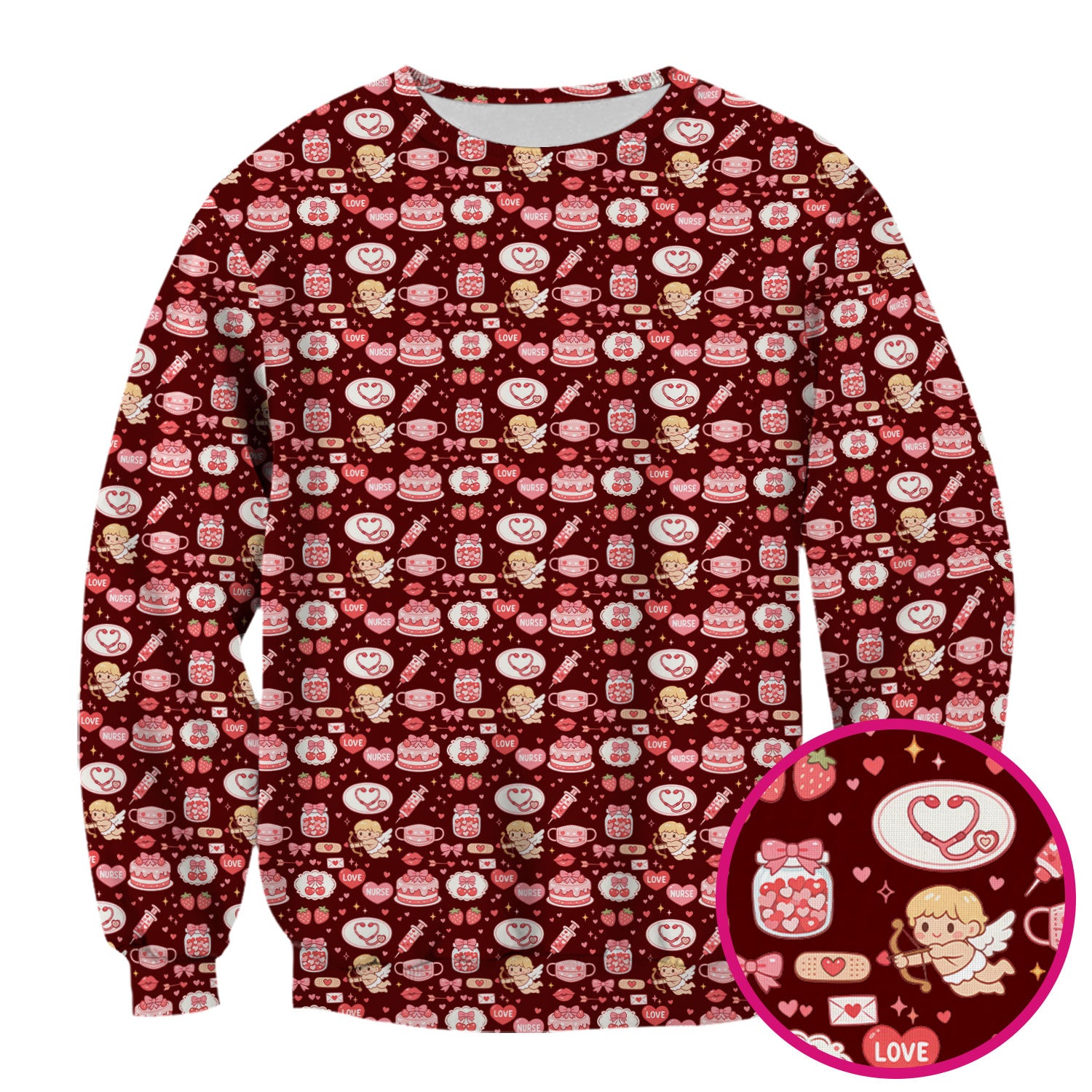 Cupid Nurse Scrub Top, Cute Love Medical Pattern Shirt For Valentine, Breathable Fabrics Nursing Uniform