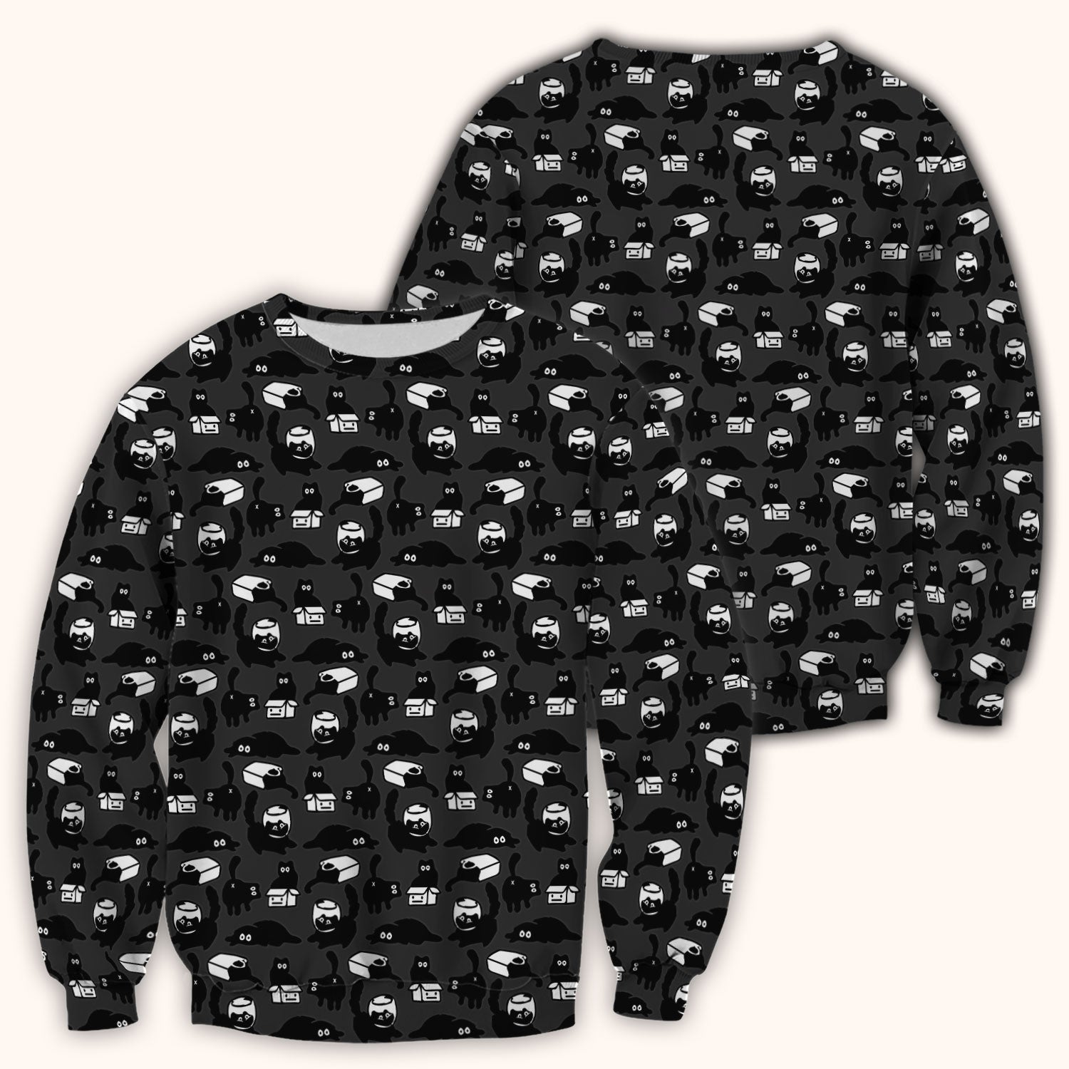 Dark Playful Cat Cartoon Pattern Scrub Top, Comfortable Scrubs for Nurses