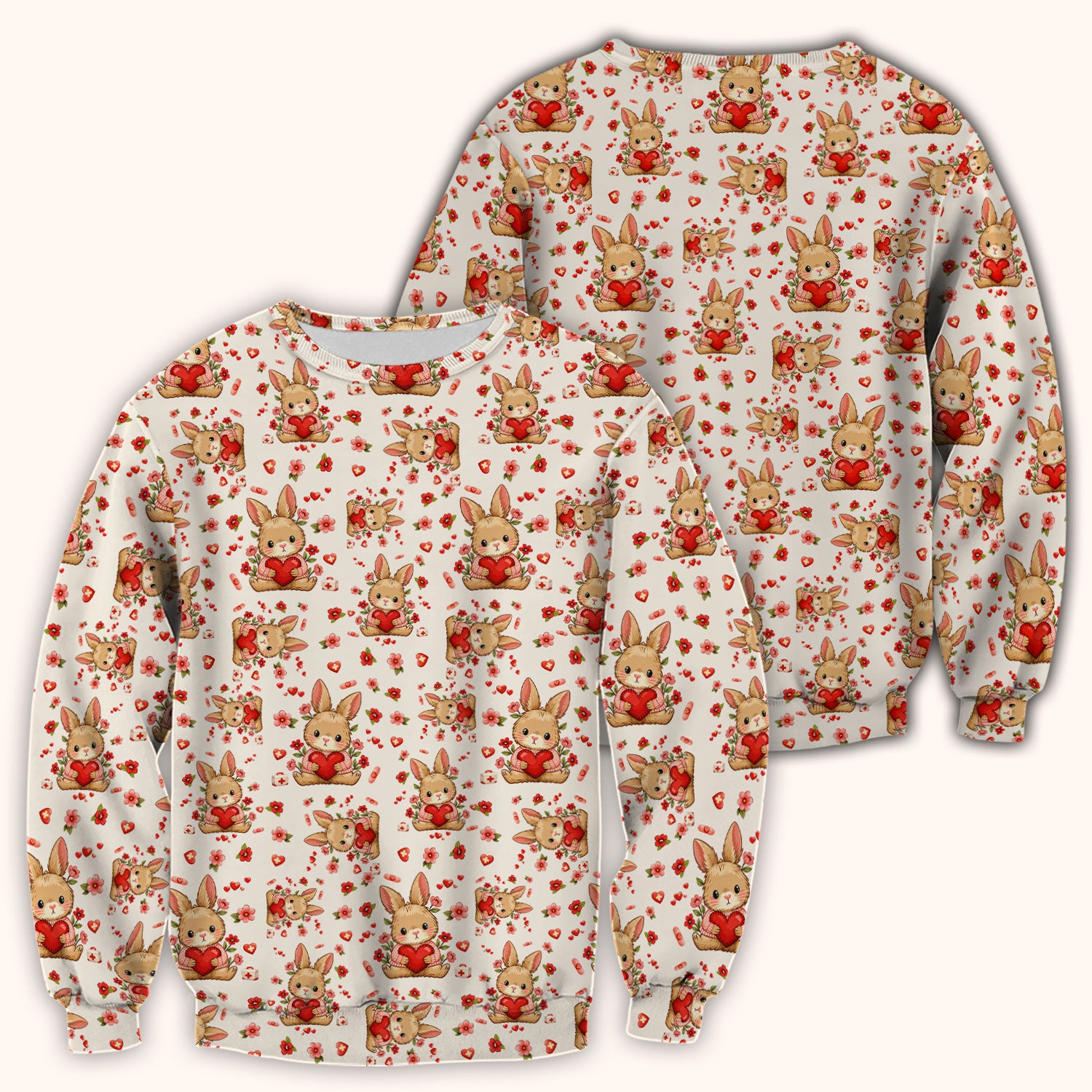 Adorable Bunny Heart Healthcare Design Scrub Top, Comfortable Scrubs for Nurses, Easter