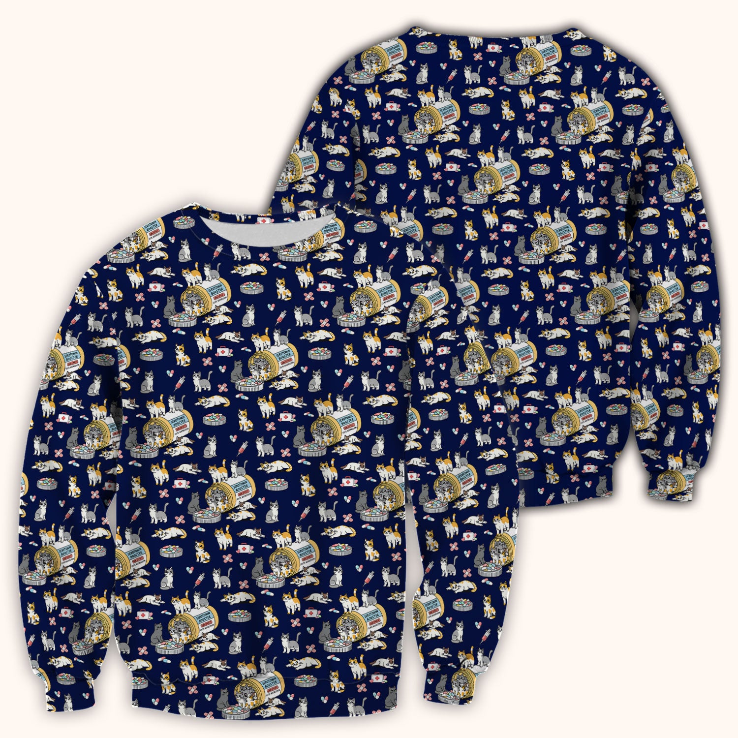 Cute Cat Serotonin Booster Pattern Scrub Top, Comfortable Scrubs for Nurses