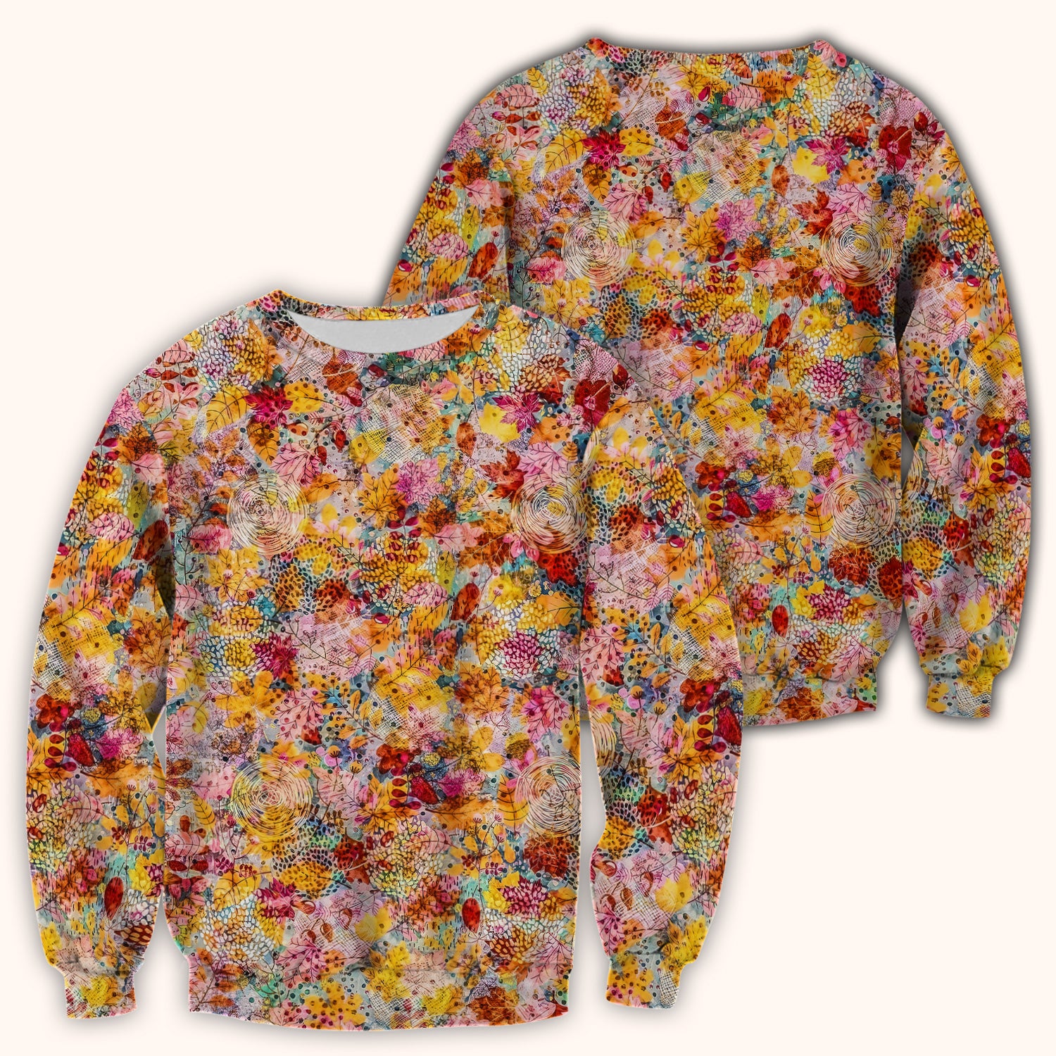 Autumn Floral Leaves Pattern Scrub Top, Comfortable Scrubs for Nurses