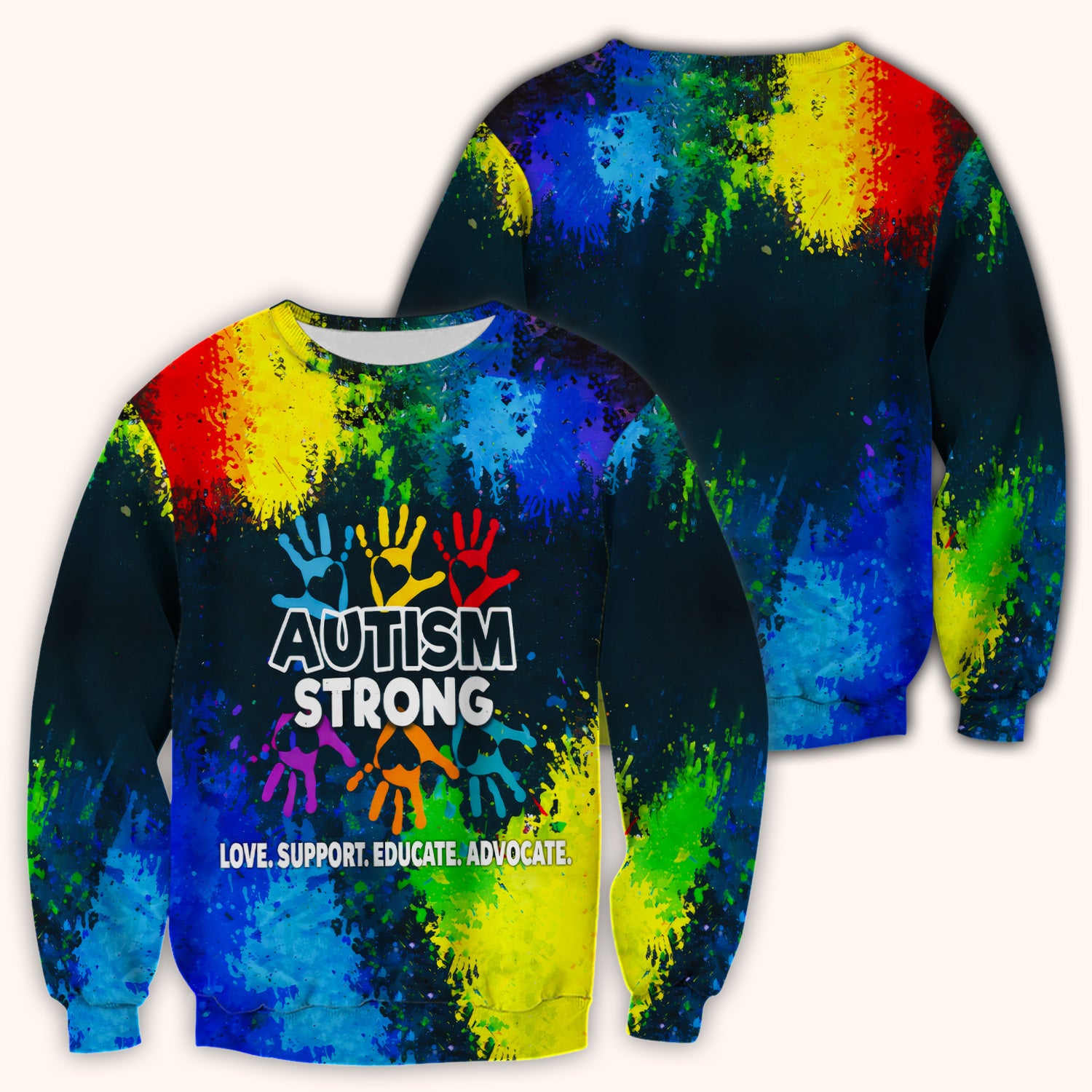 Autism Strong Colorful Handprint Scrub Top, Breathable Fabrics Nursing Uniform
