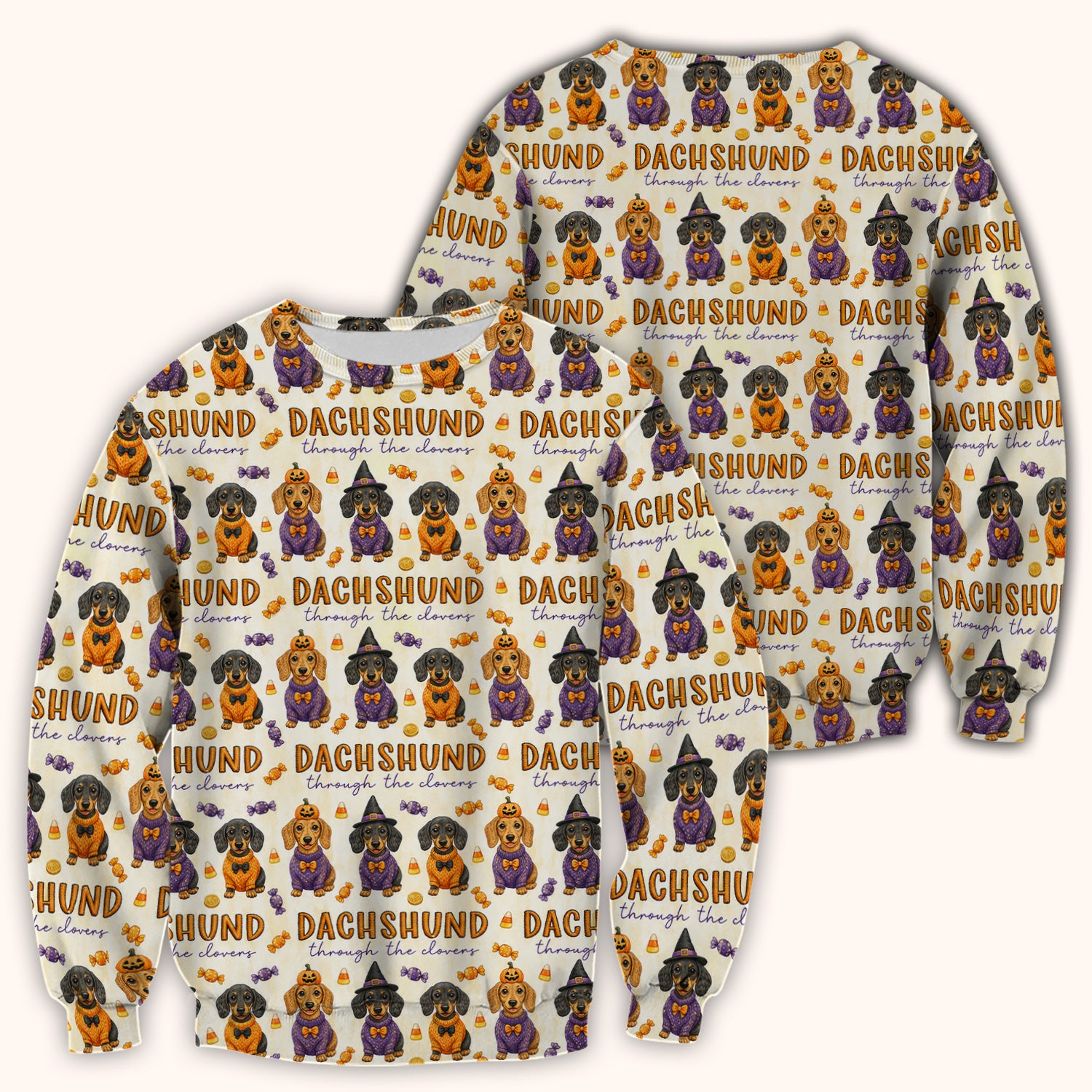 Candy Dachshund Pattern Scrub Top, Comfortable Scrubs for Nurses
