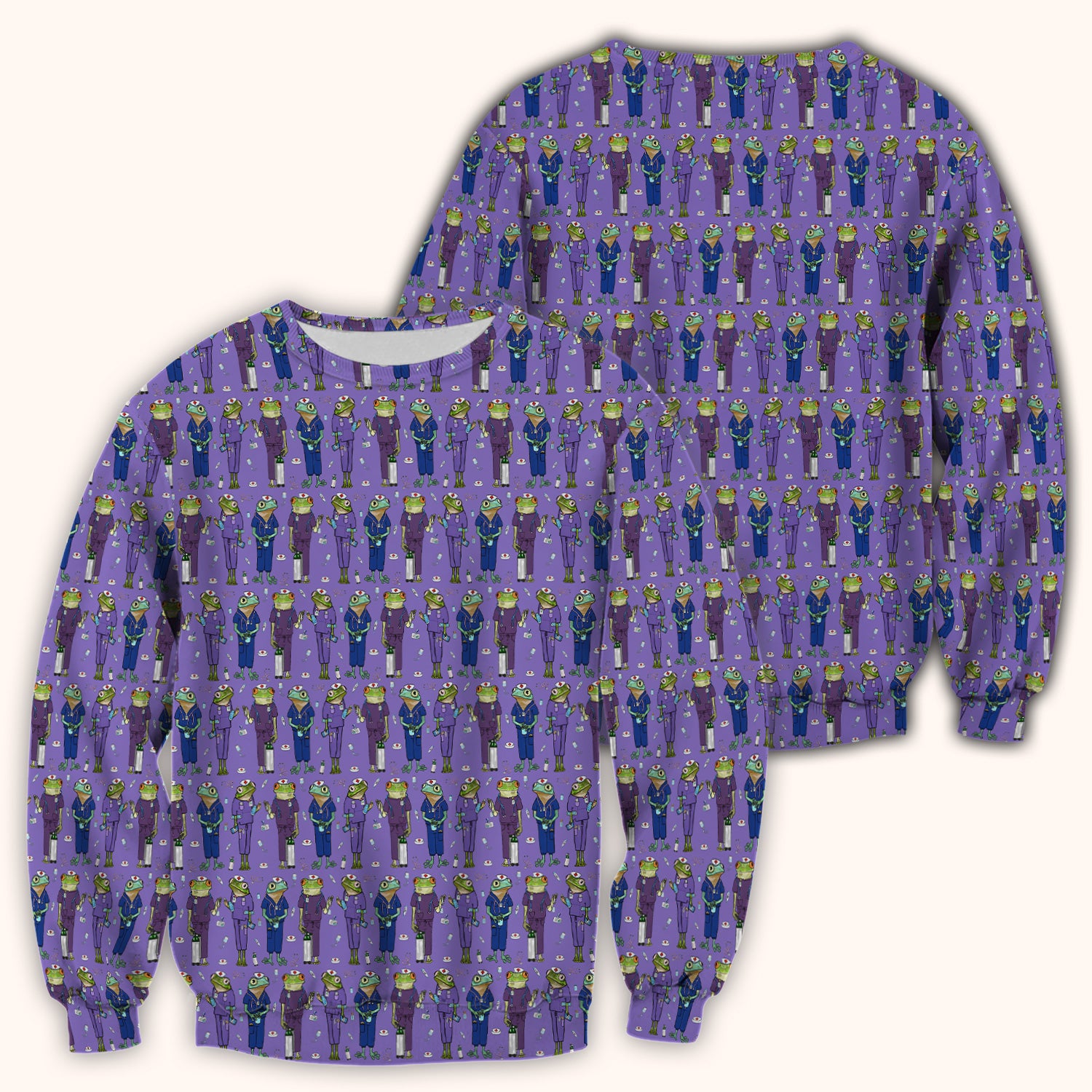 Funny Frog Nurse Pattern V Neck Scrub Top for Healthcare Workers