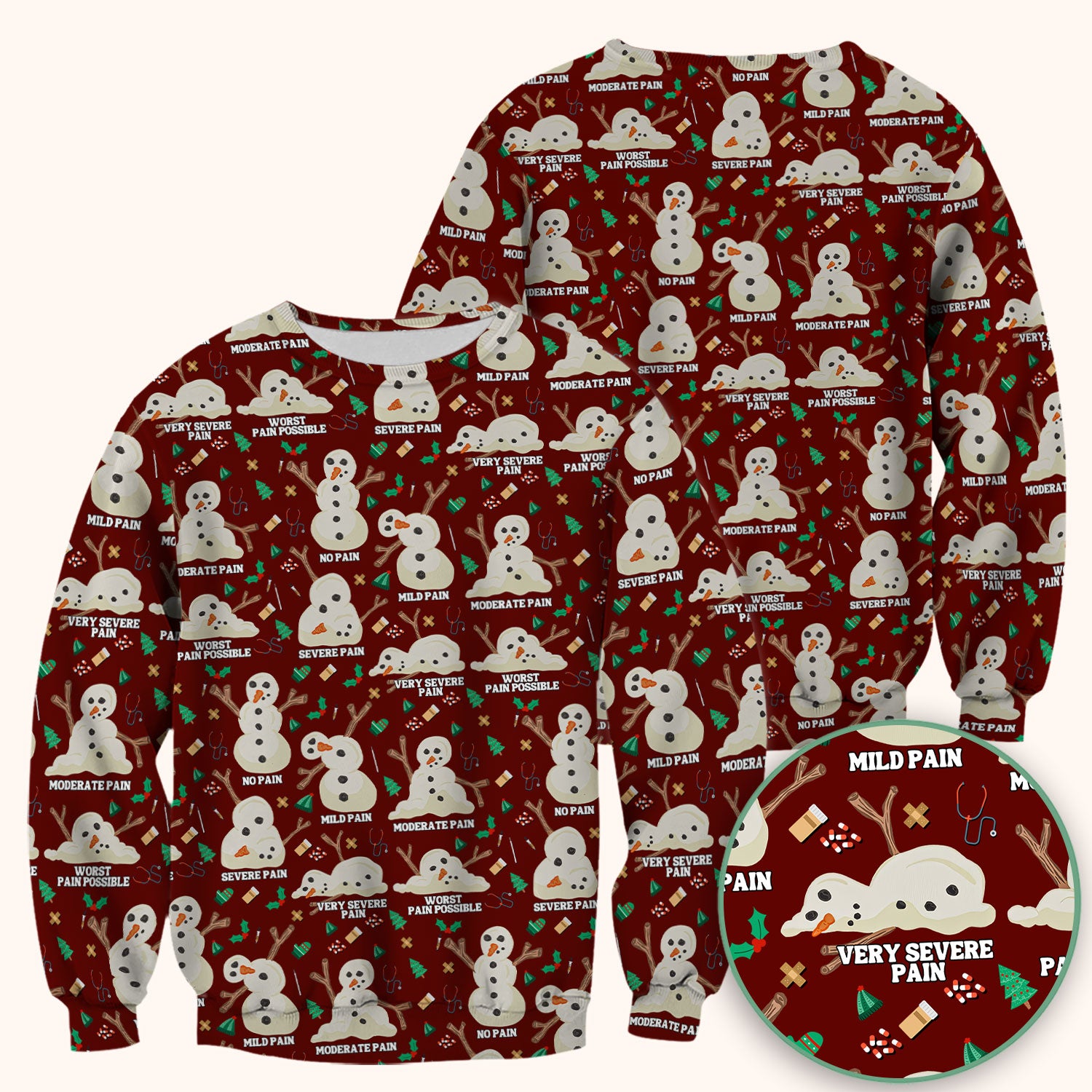 Funny Snowman Pain Scale Scrub Top for Nurse - Christmas Medical Shirt for Women RN LPN CNA - Cute Winter Nursing Uniform