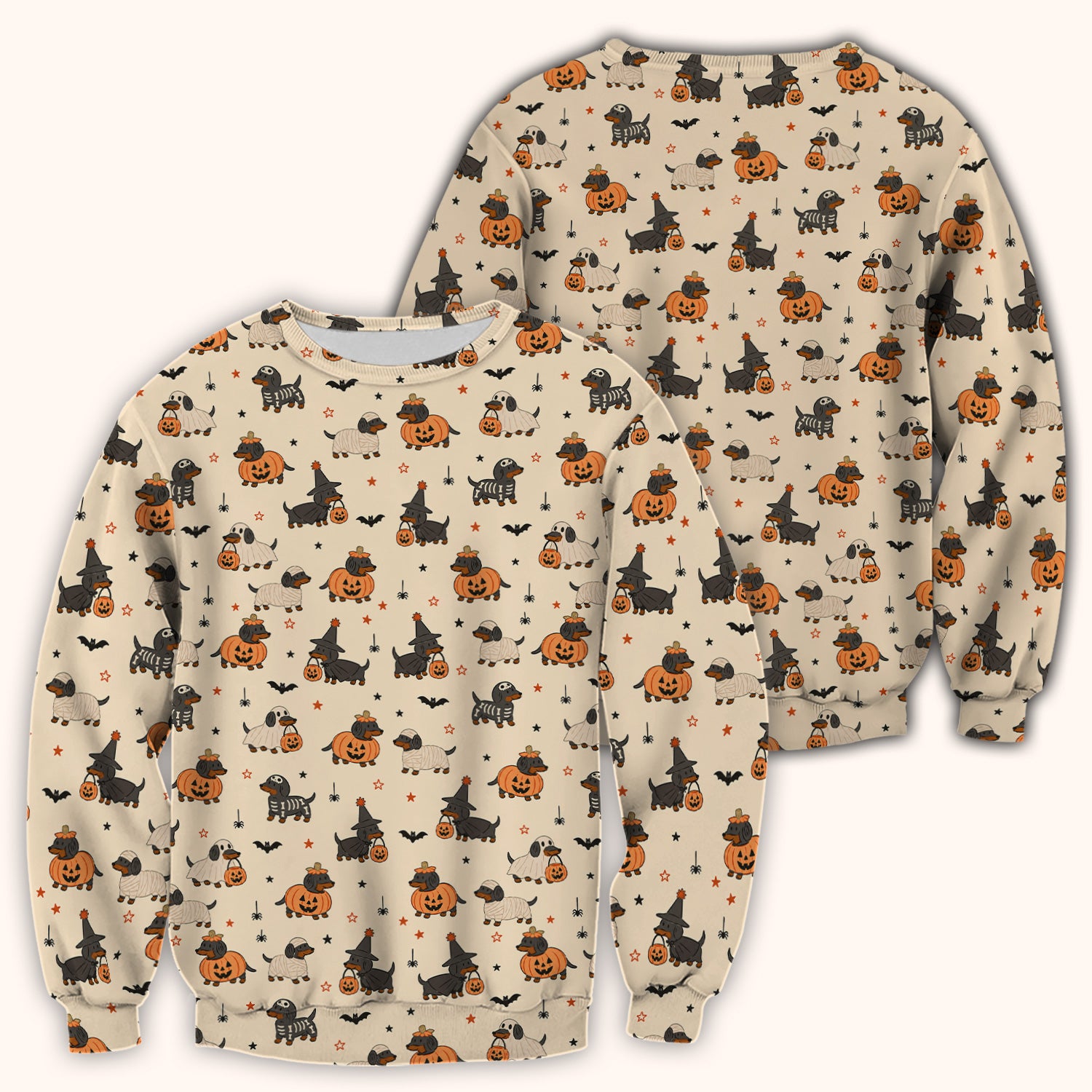 Halloween Dachshund Pattern Scrub Top, Comfortable Scrubs for Nurses