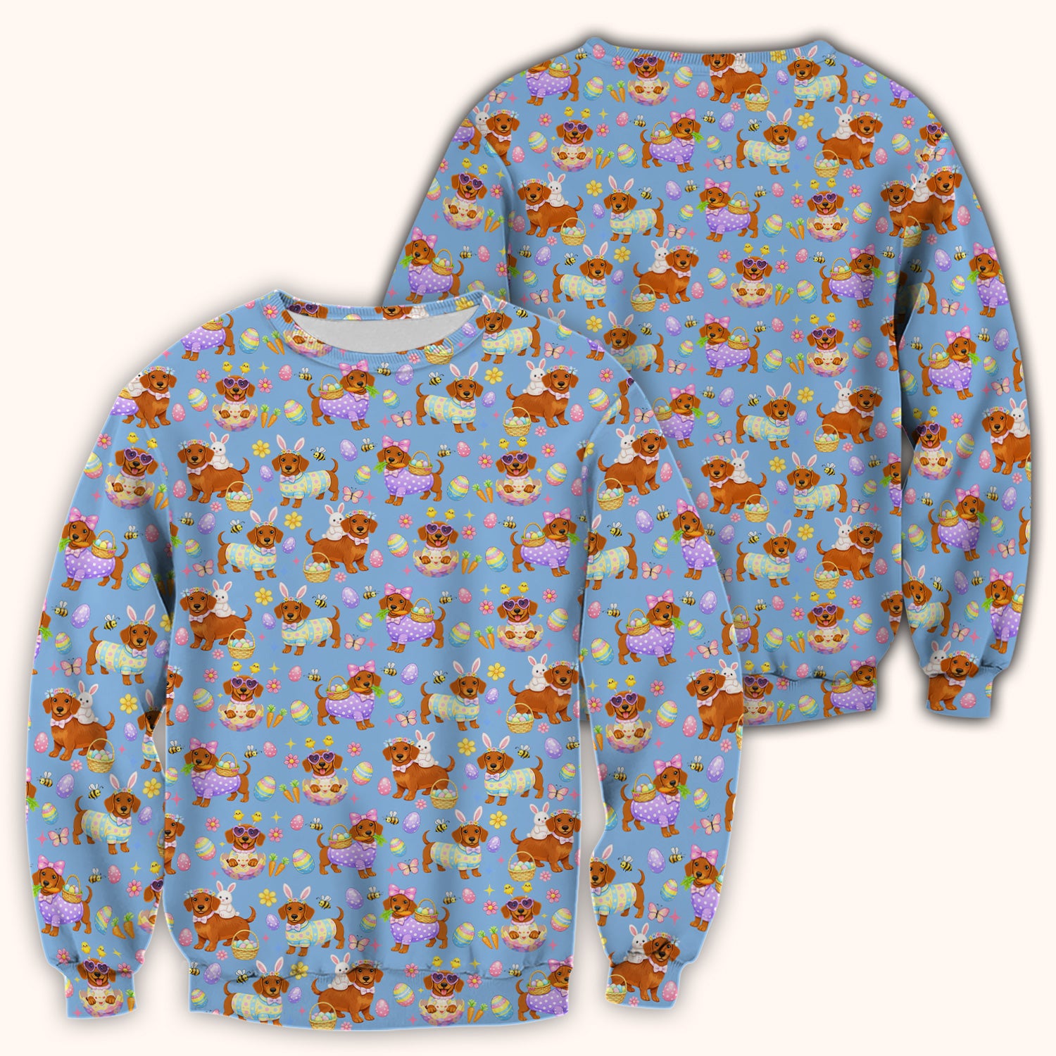 Cute Easter Dachshund Dog Pattern Scrub Top, Breathable Healthcare Uniform Top