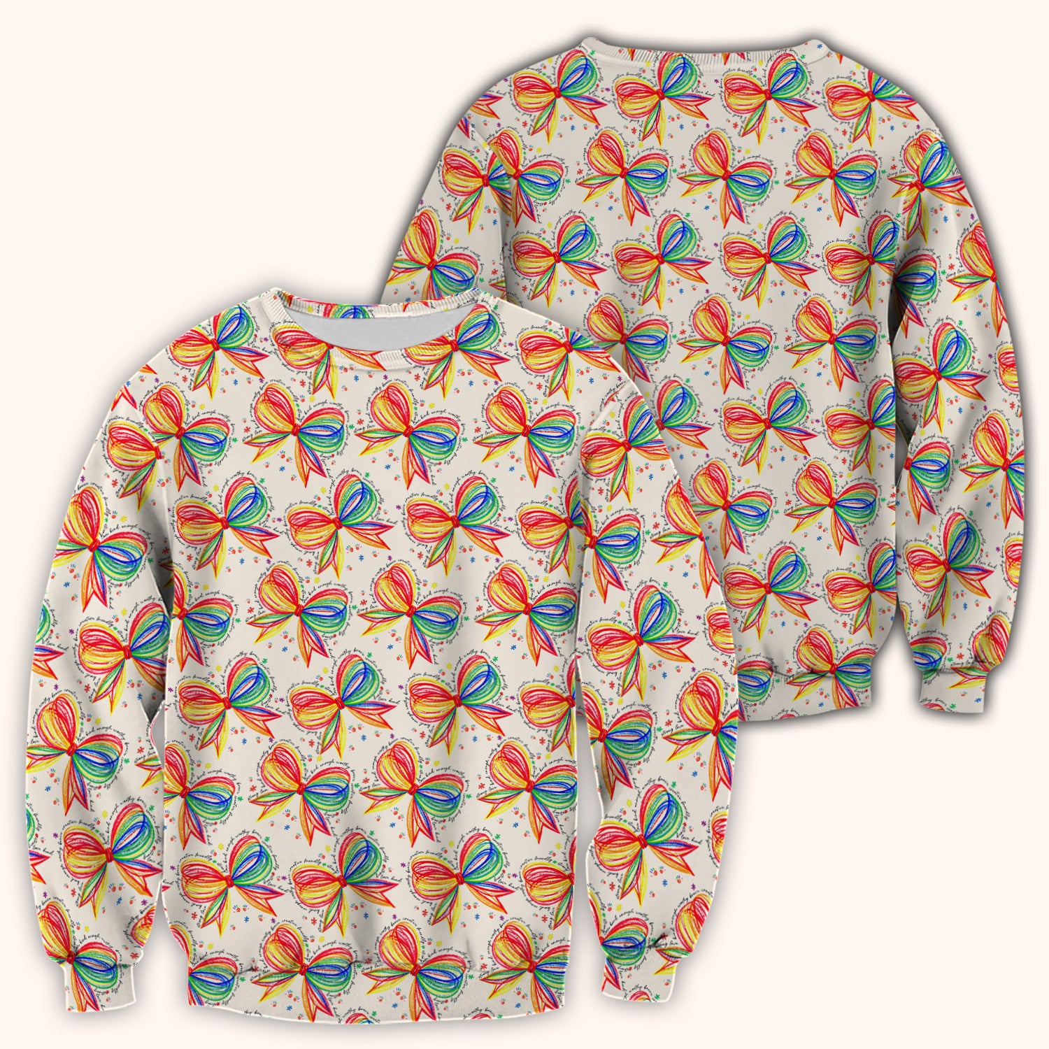 Colorful Rainbow Bow Pattern Scrub Top, Comfortable Scrubs for Nurses