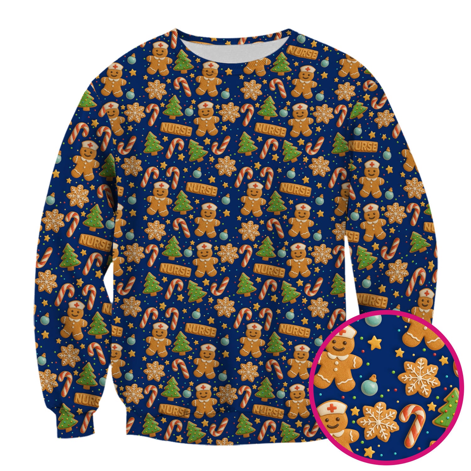 Gingerbread Scrubs Christmas Edition - Cute Cookie Pattern Medical Scrub Top for Women - Holiday Christmas Scrubs with Fun Festive Print