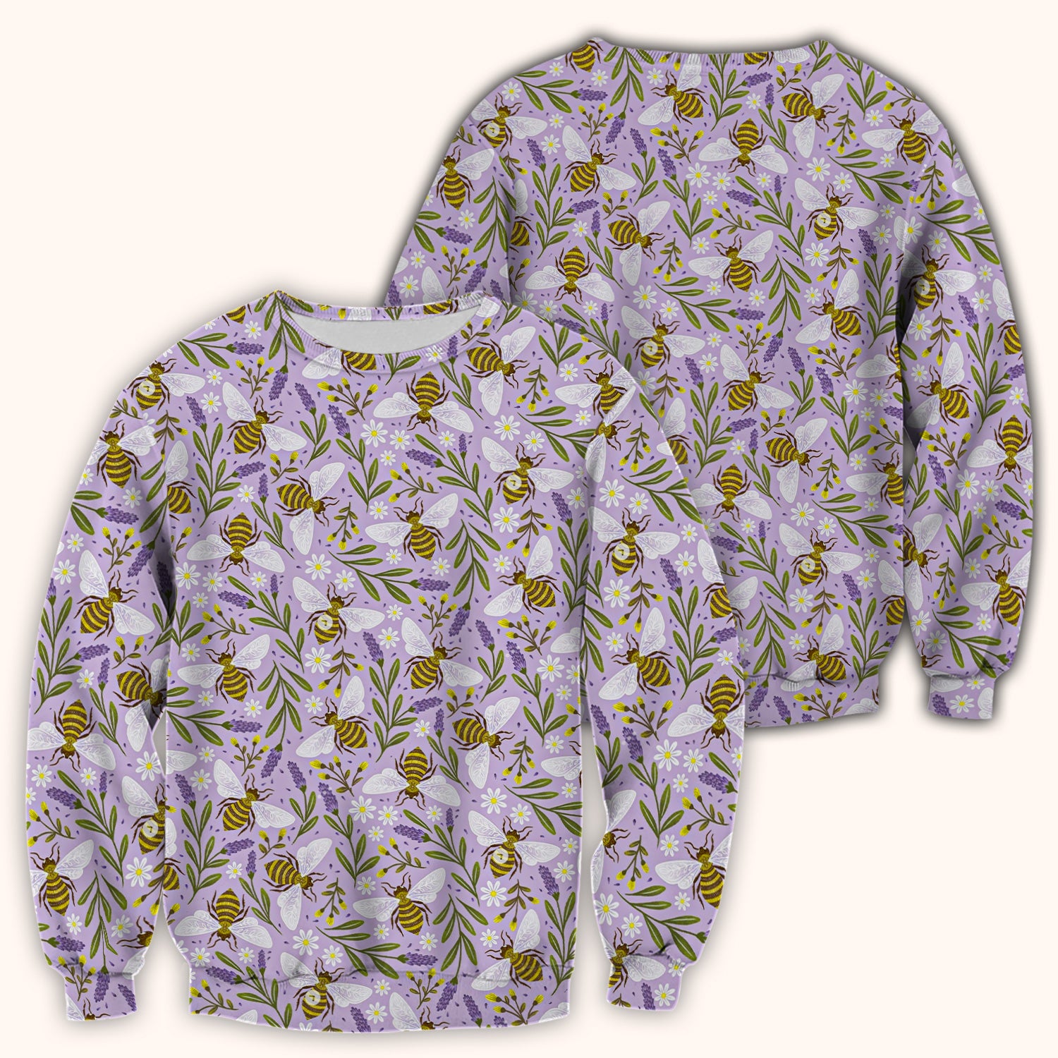 Cute Lavender Bee Floral Pattern Scrub Top, Comfortable Scrubs for Nurses