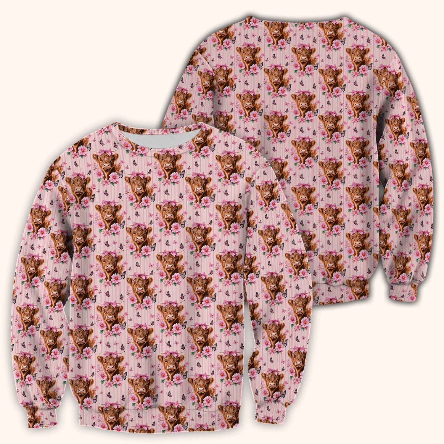 Pink Highland Cow Floral Scrub Top, Comfortable Scrubs for Nurses