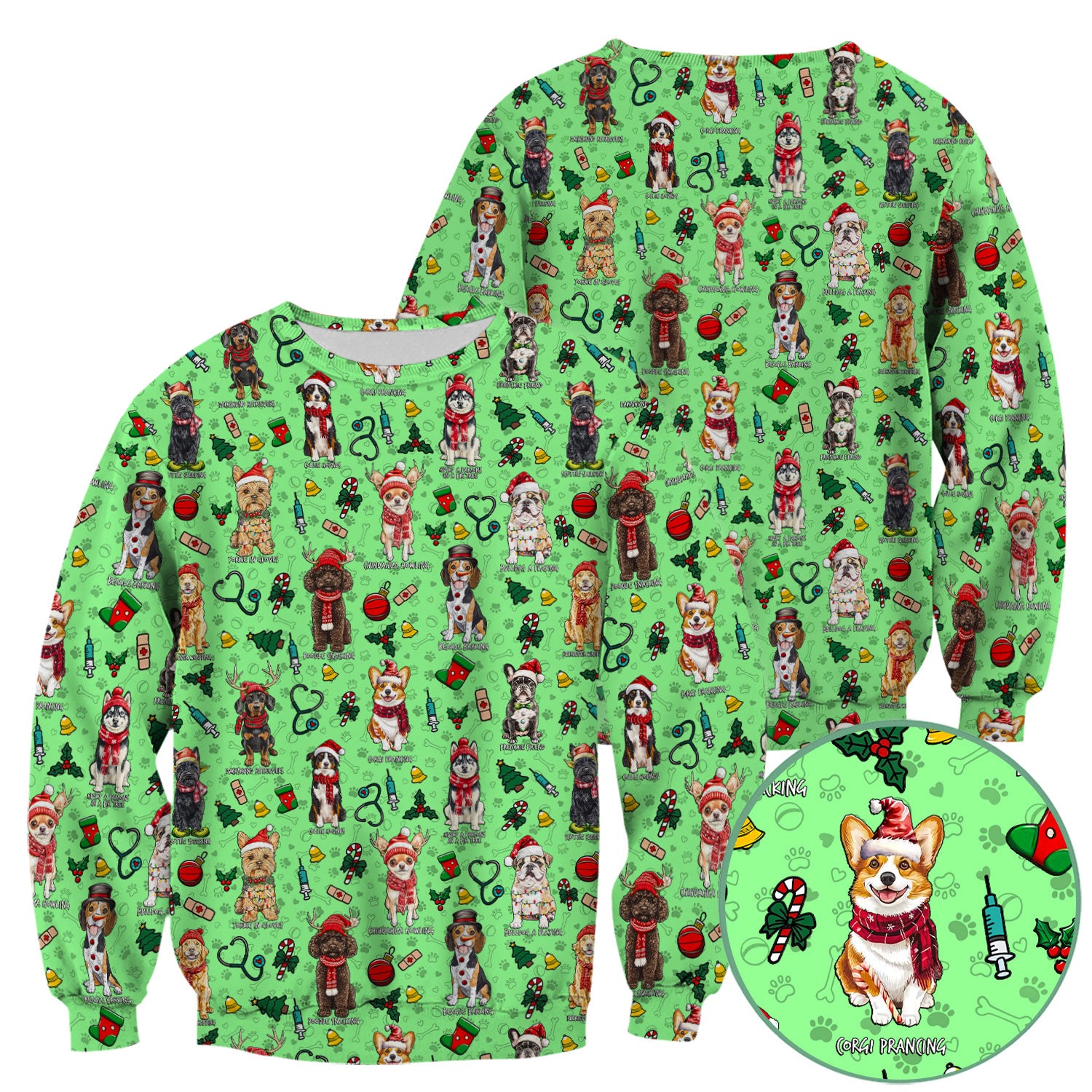 Cute Christmas Dog Scrubs for Nurses - Corgi, Dachshund, Husky, Poodle & Labrador - Funny Holiday Medical Scrub Top for Women