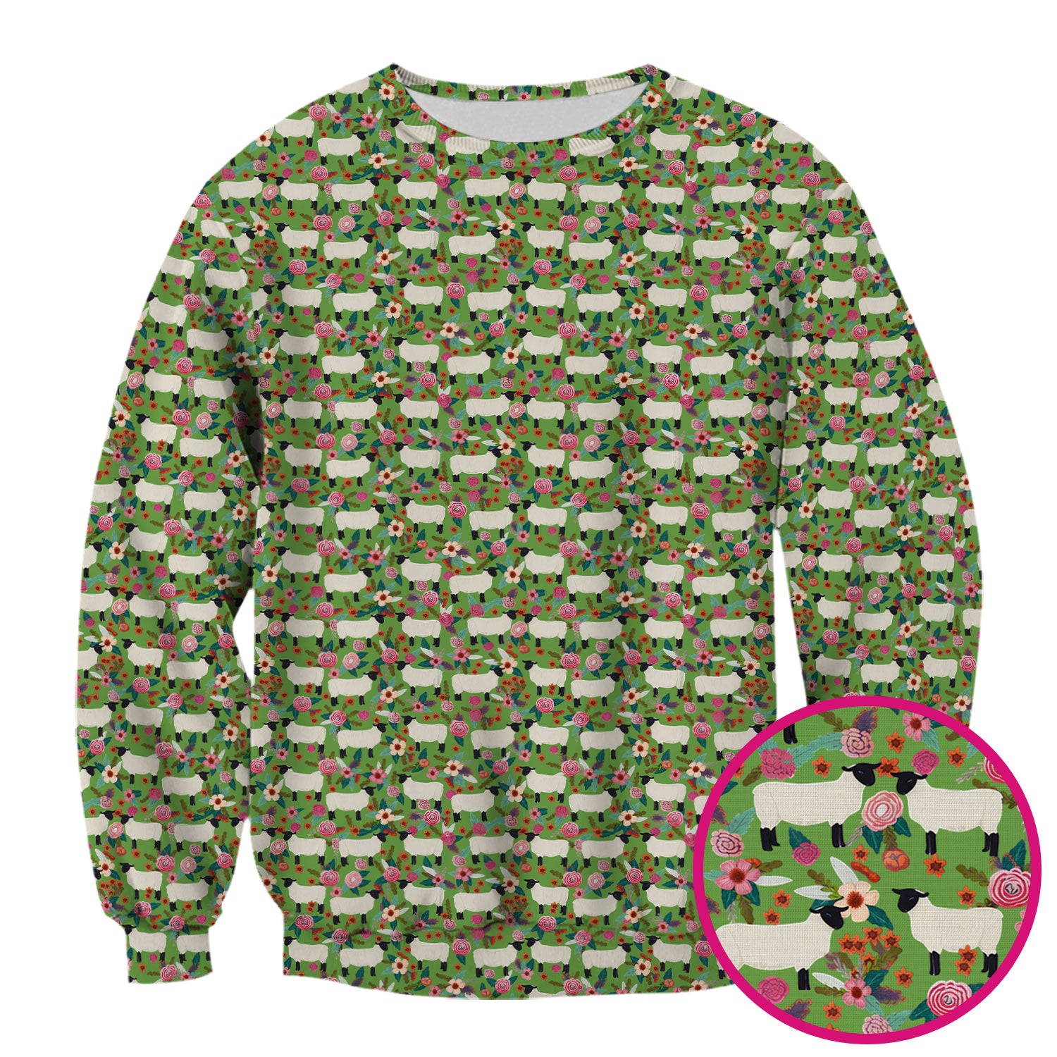 Cute Sheep Floral Meadow Pattern Scrub Top, Comfortable Scrubs For Nurses
