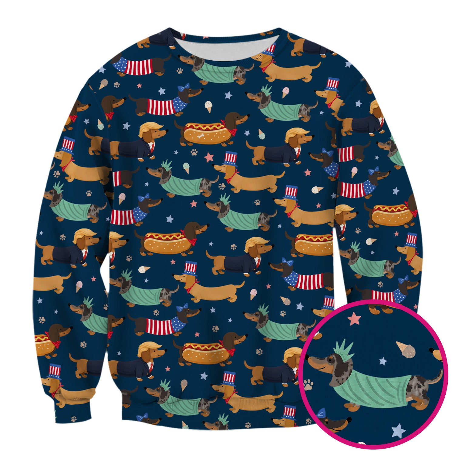 Funny Patriotic Dachshund Costume Dogs Pattern Scrub Top, Breathable Fabrics Nursing Uniform