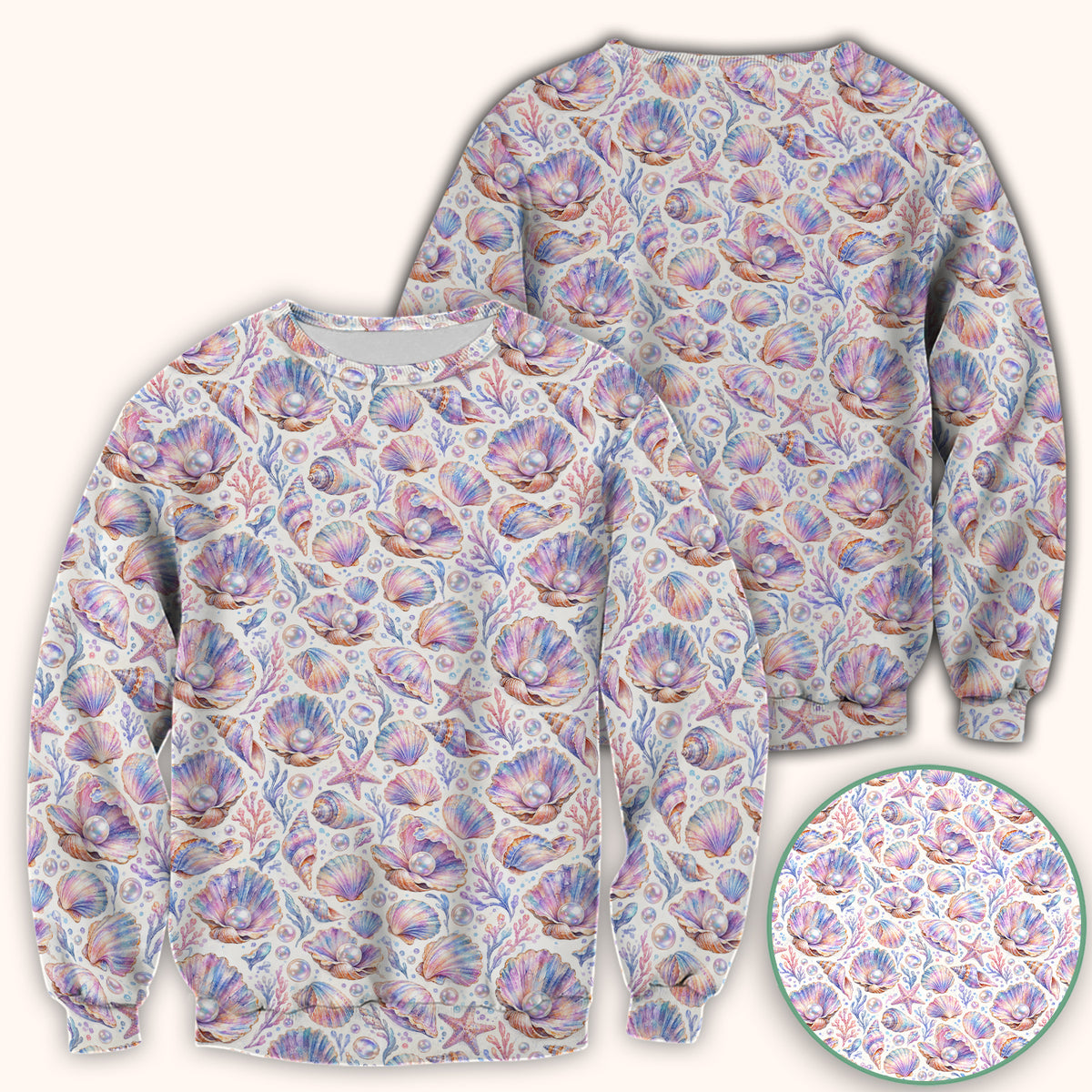 Pastel Seashell And Pearl Pattern Scrub Top, Comfortable Scrubs for Nurses