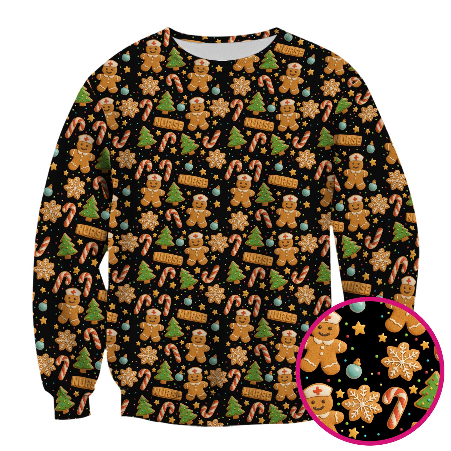 Gingerbread Scrubs Christmas Edition - Cute Cookie Pattern Medical Scrub Top for Women - Holiday Christmas Scrubs with Fun Festive Print
