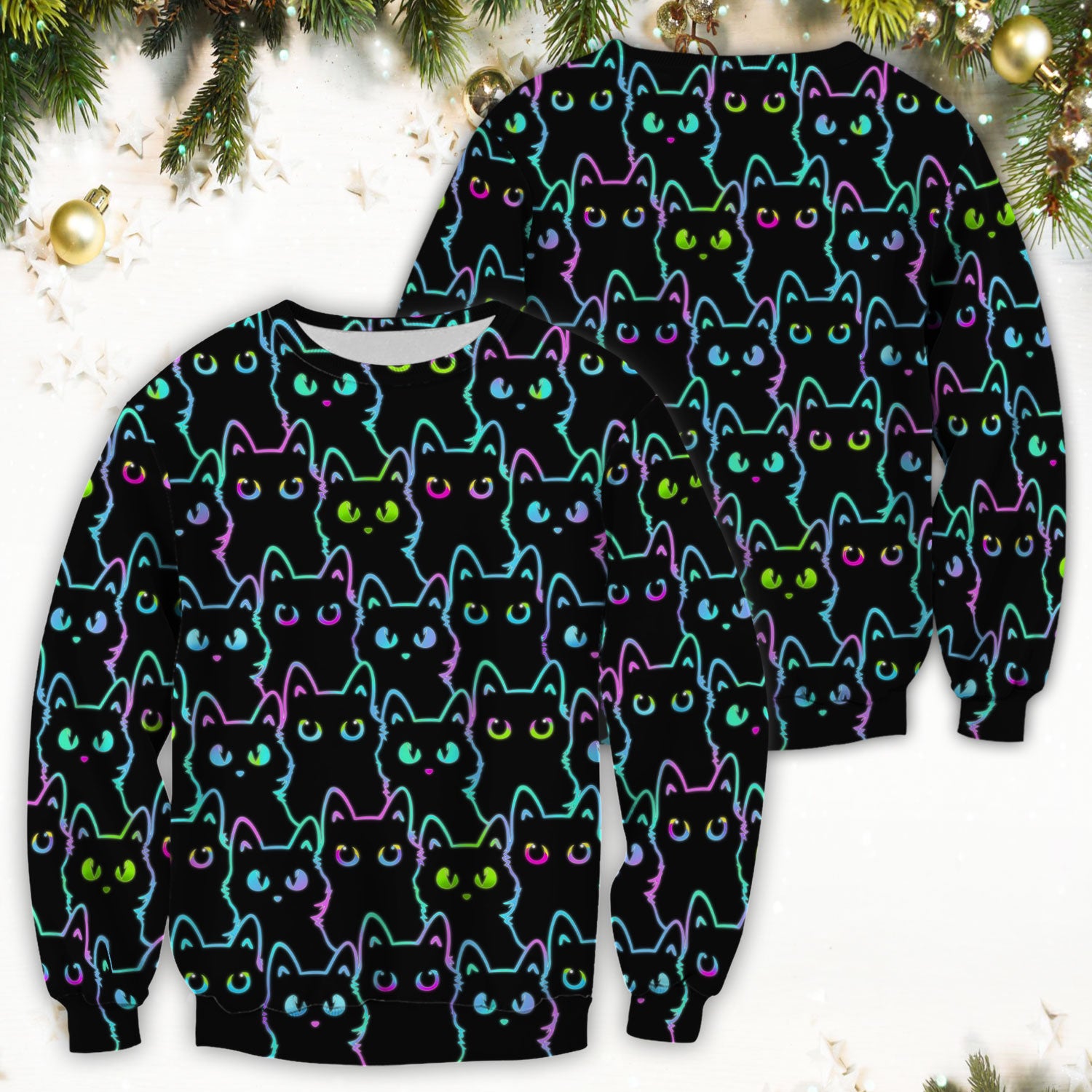 Neon Cat Pattern Scrub Top, Black Cat Scrub Shirt, Breathable Fabrics Nursing Uniform