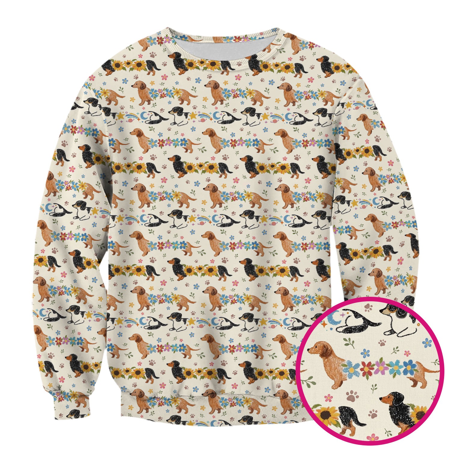 Floral Wiener Dog Pattern Scrub Top, Medical Scrubs for Nurses