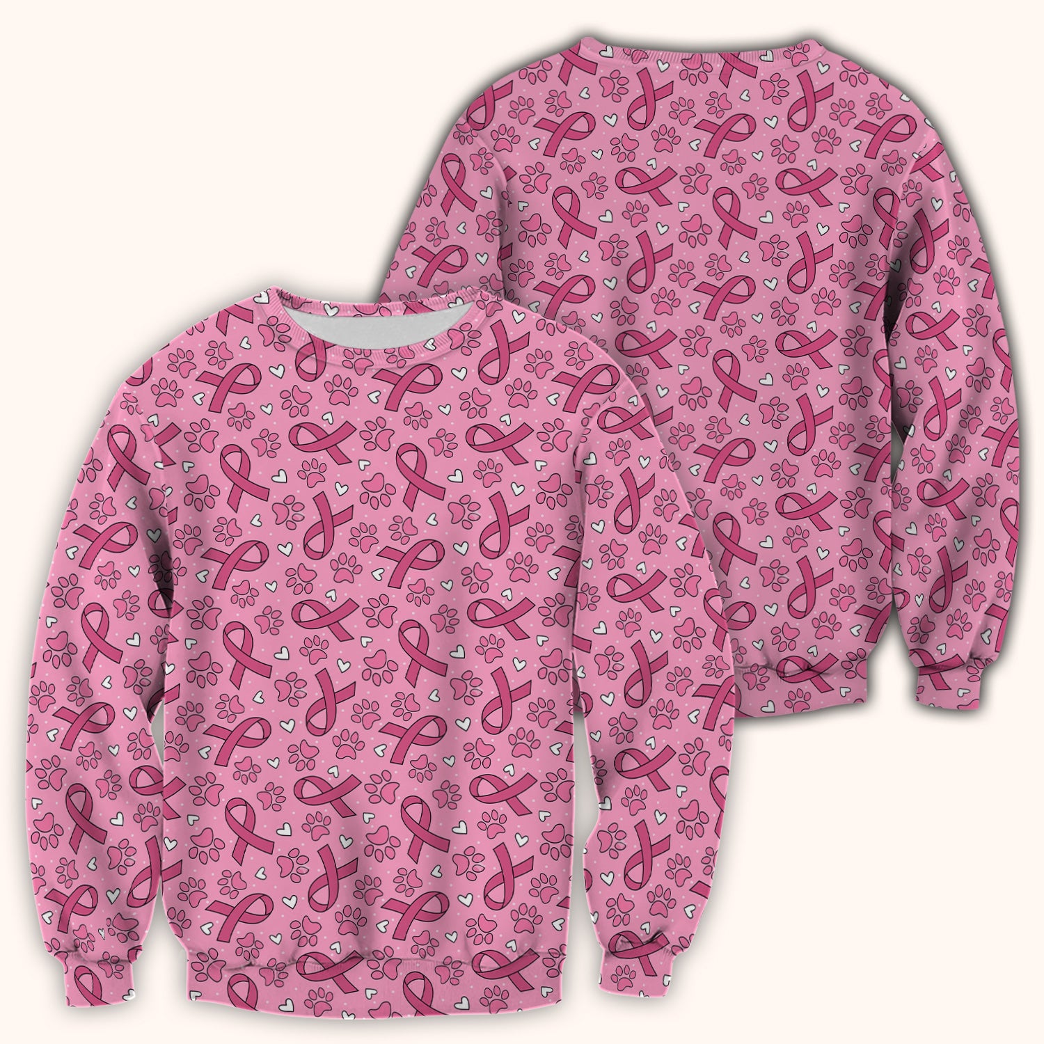 Pink Ribbon Paw Print Scrub Top, Comfortable Scrubs for Nurses