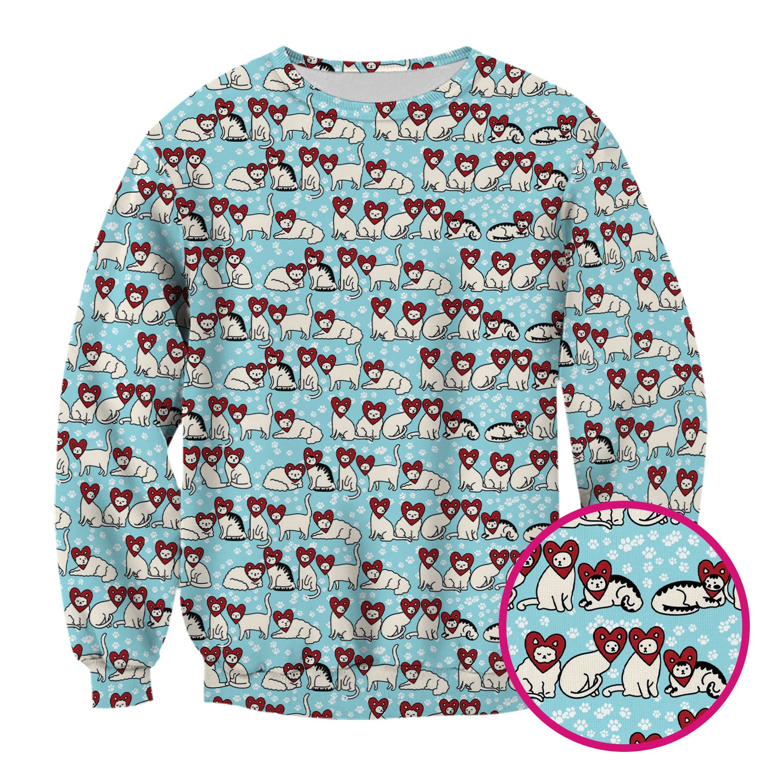 Cute Cat Heart Pattern Scrub Top, Funny Cat Scrub Shirt For Nurses, Breathable Fabrics Nursing Uniform