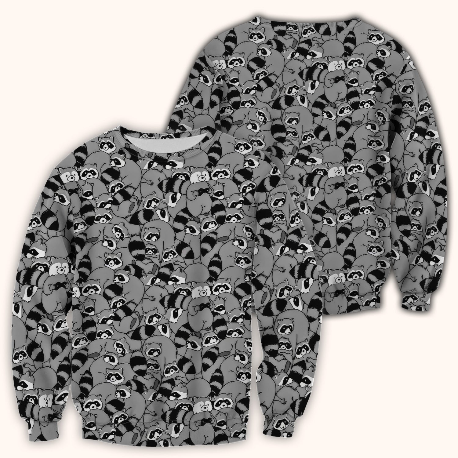Cute Nurse Raccoon Crowd Pattern Scrub Top, Comfortable Scrubs for Nurses