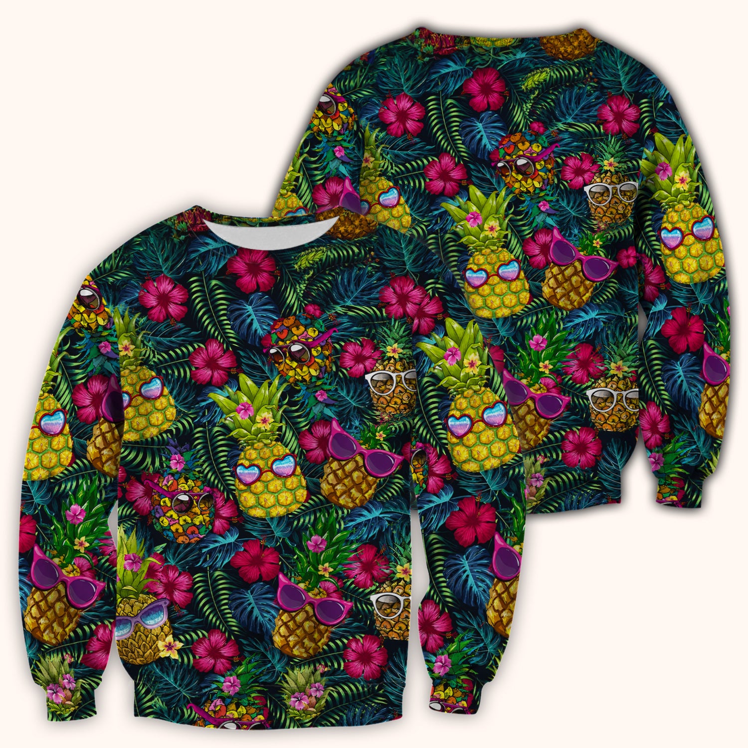 Cute Tropical Pineapple Sunglasses Pattern Scrub Top, Comfortable Scrubs for Nurses
