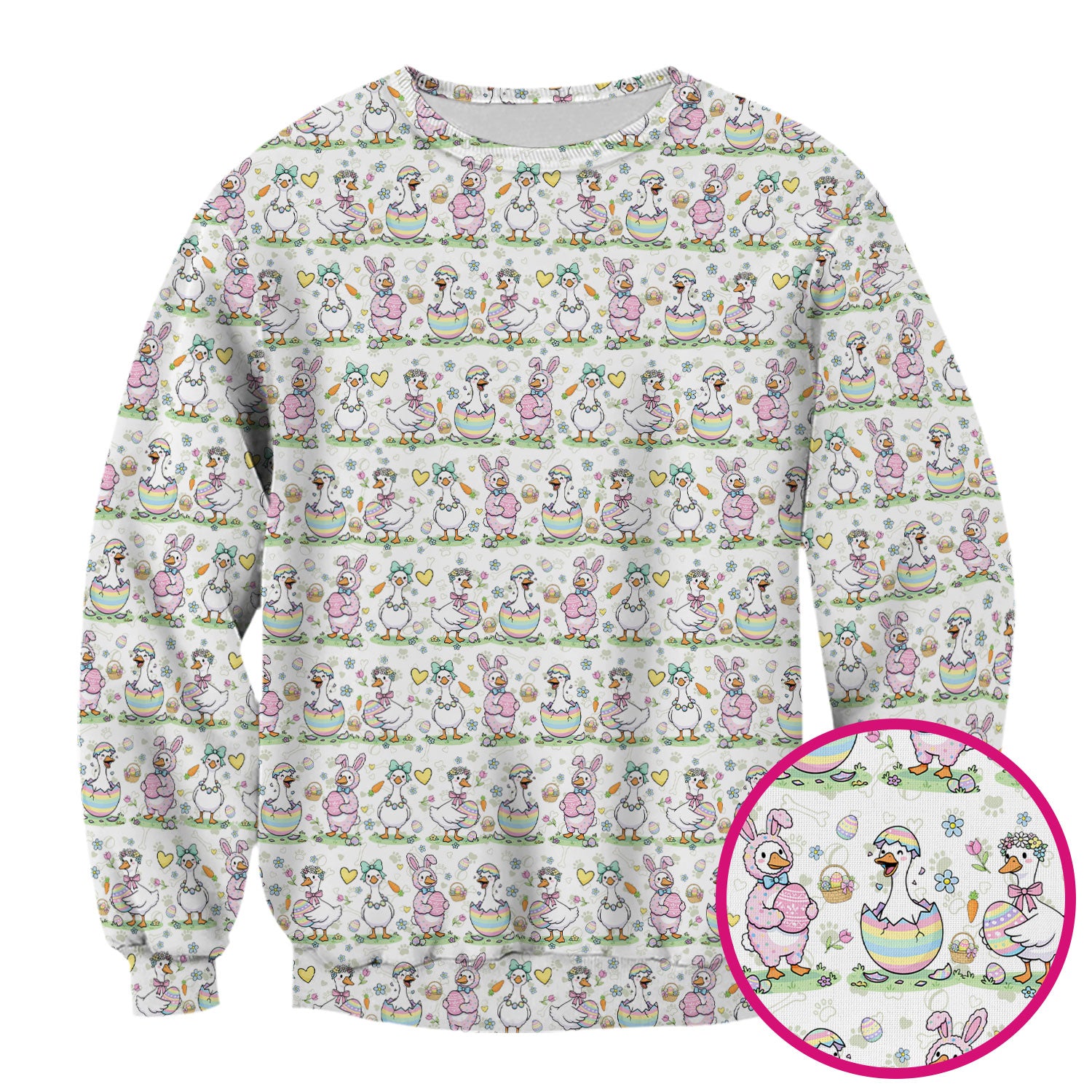 Pastel Easter Goose Bunny Egg Pattern Scrub Top, Comfortable Scrubs for Nurses