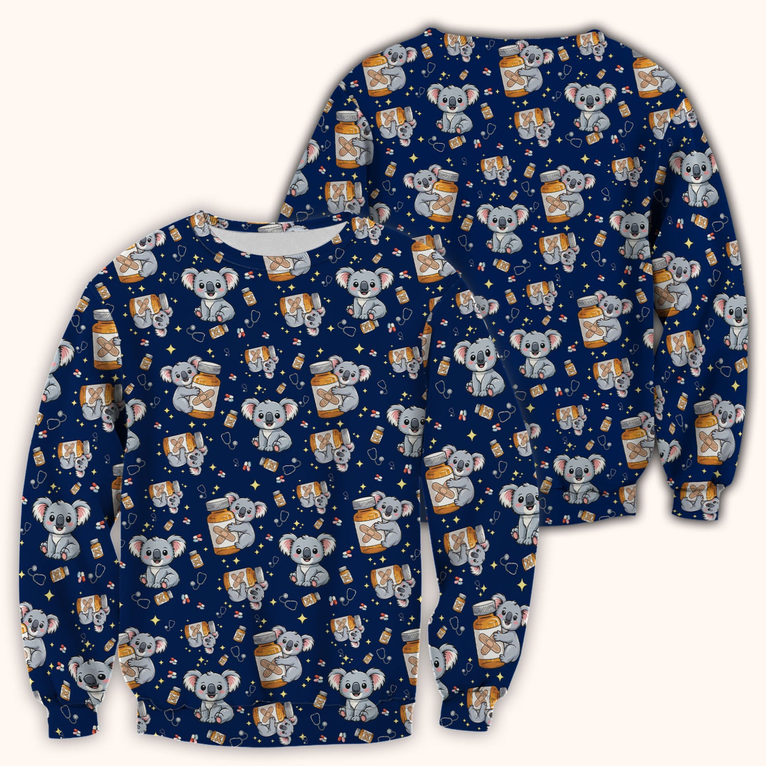 Cute Koala Nurse Bandage Medicine Print Scrub Top, Comfortable Scrubs for Nurses