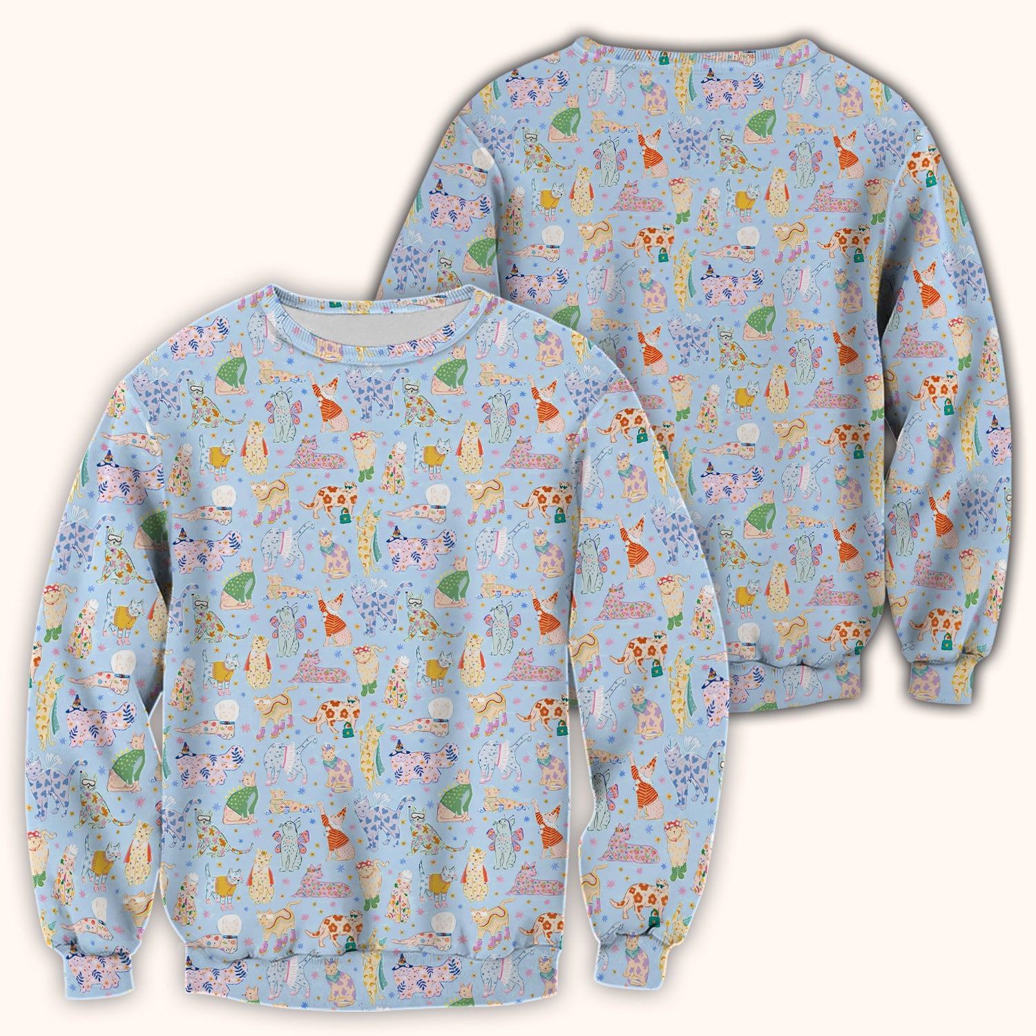 Cute Colorful Cats Pattern Scrub Top, Comfortable Scrubs for Nurses